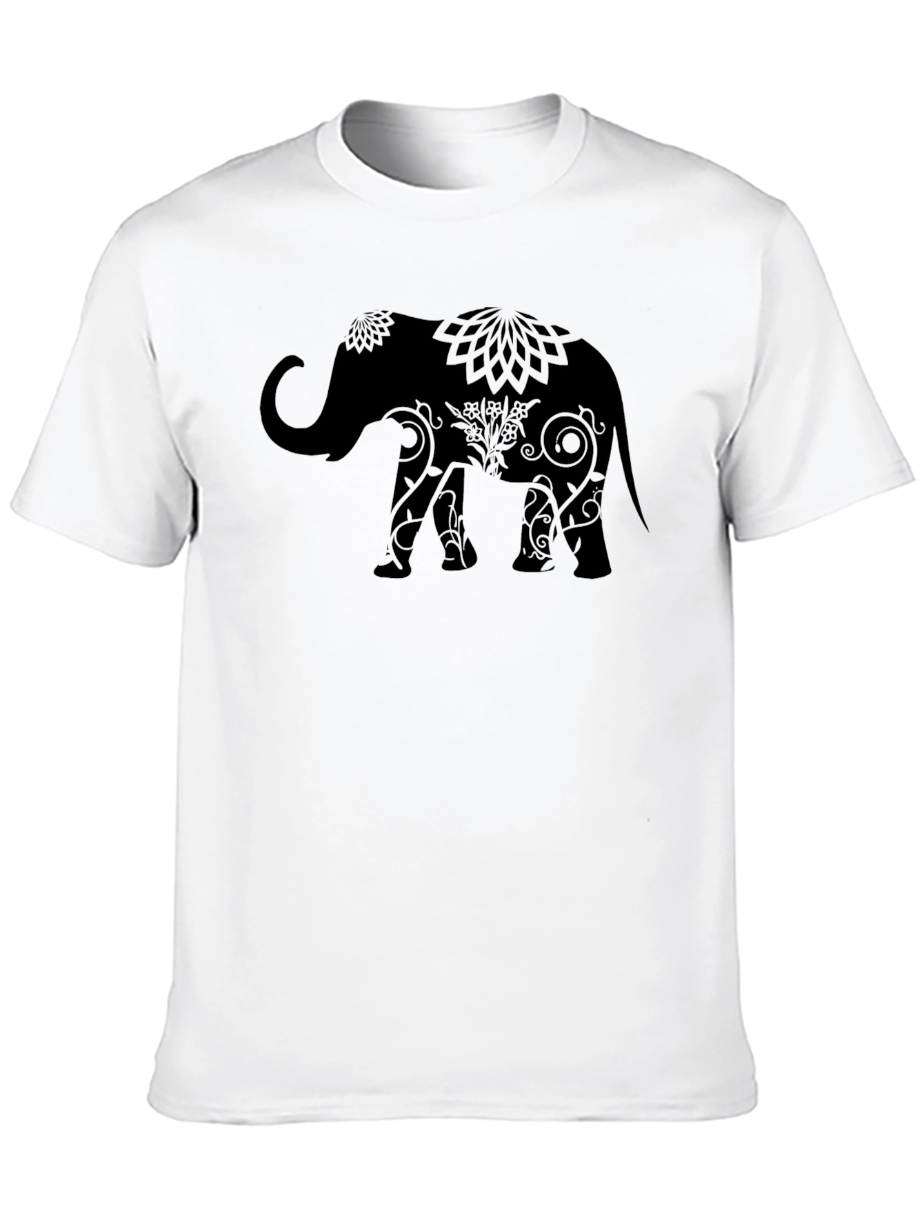 Elephant Mandala Graphic Print Crew Neck T-Shirt
