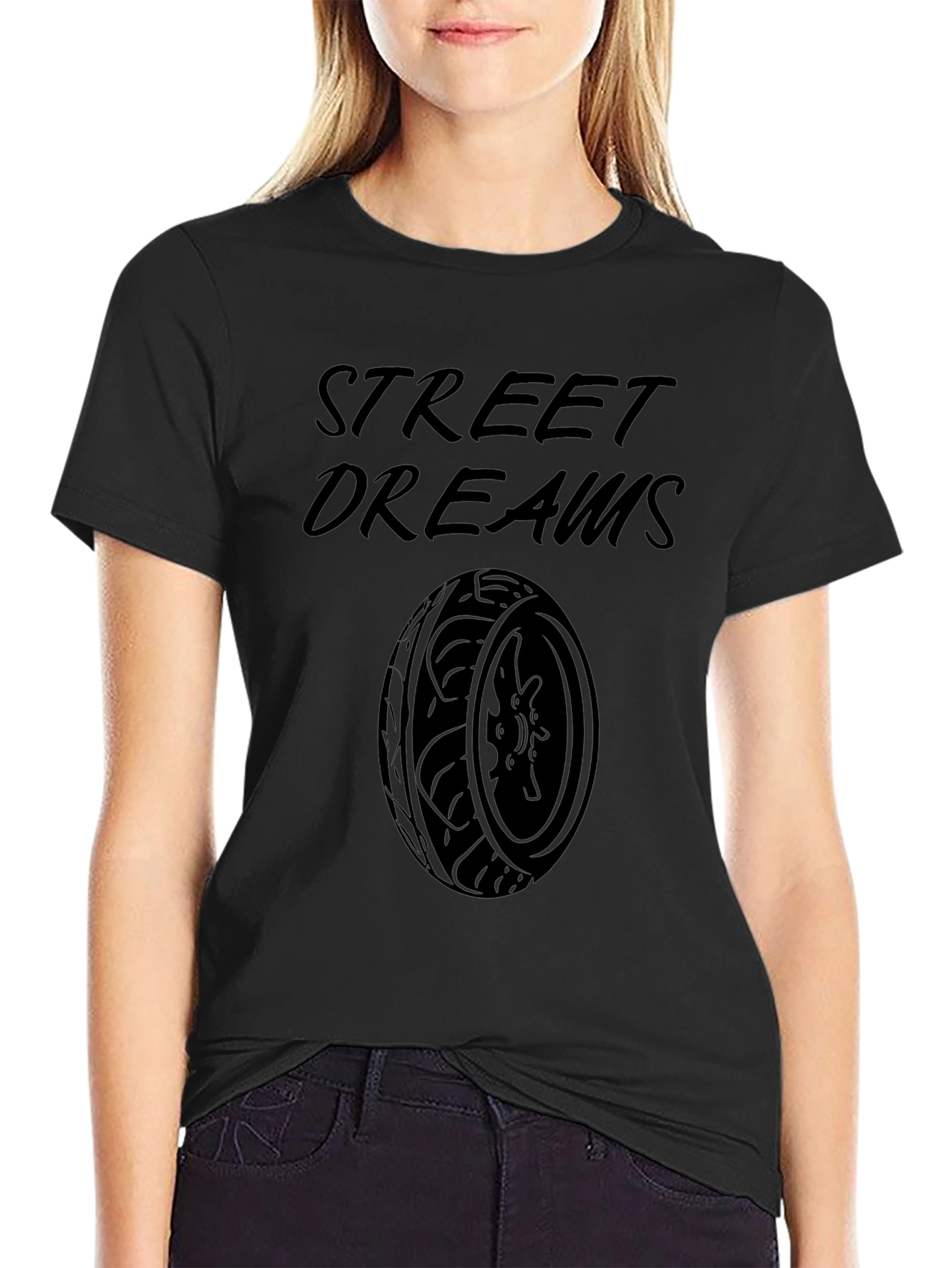 Street Dreams Graphic Tee - Black Cotton Blend