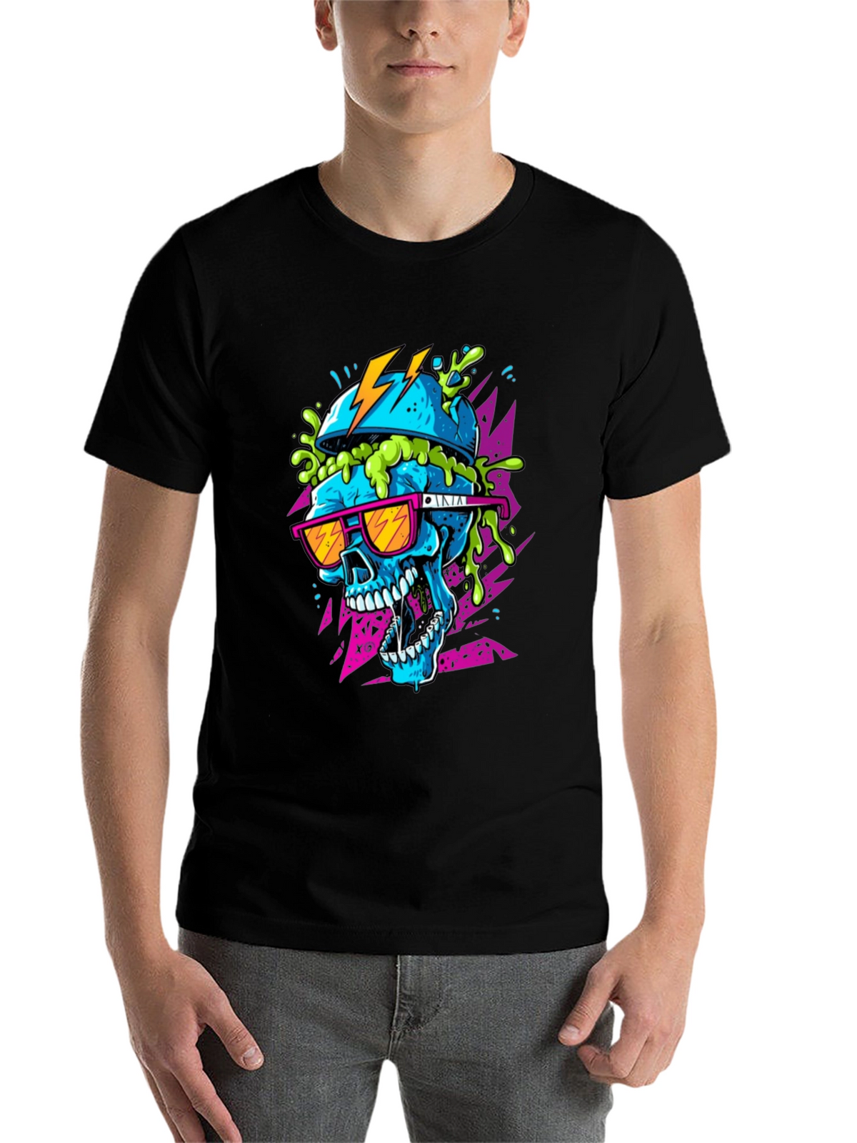 Neon Skull Graphic Tee - Black