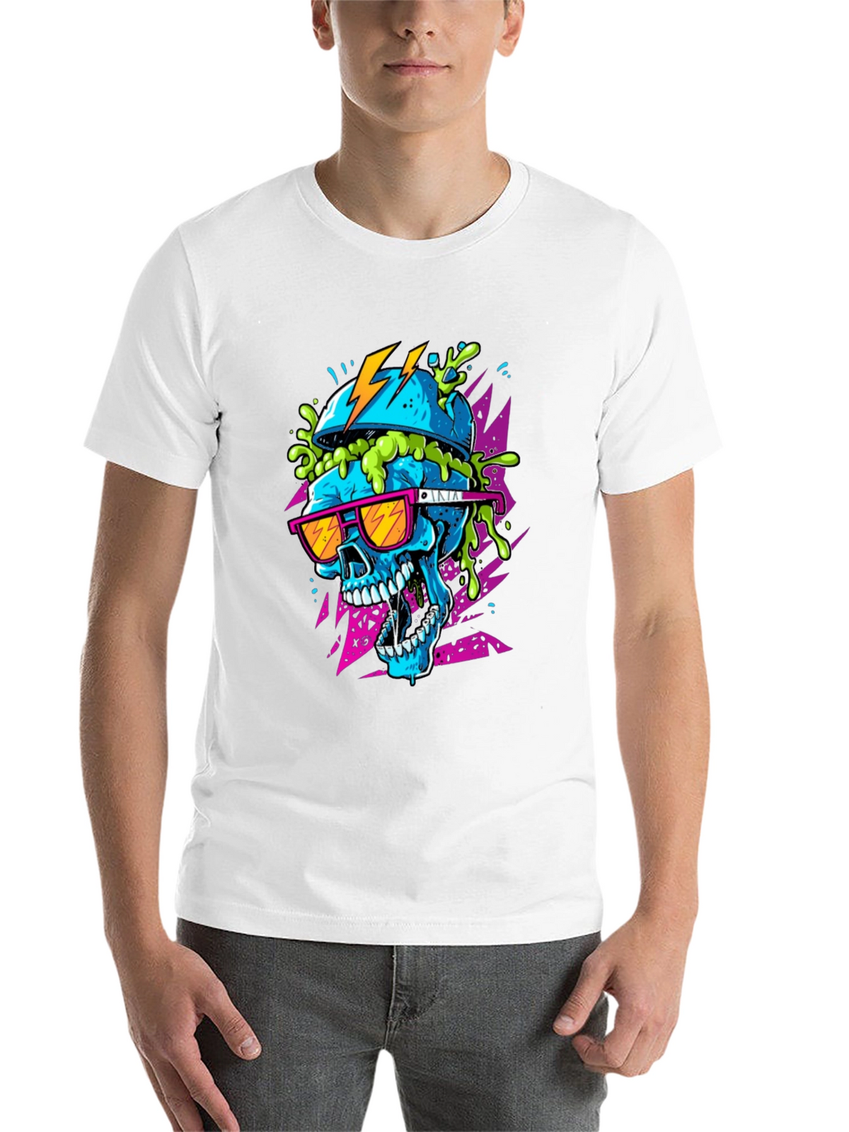 Neon Skull Graphic Tee - Black