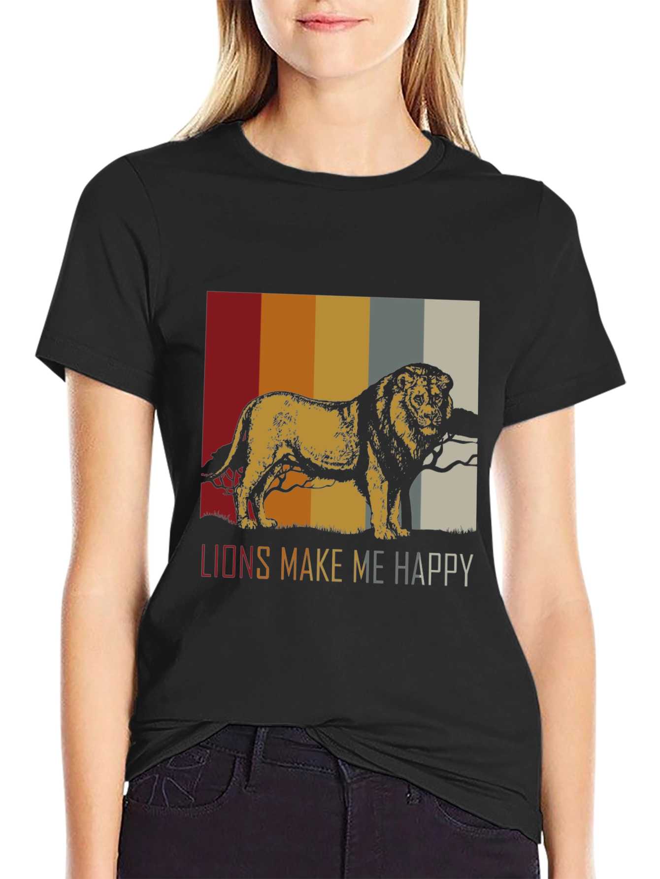 Lions Make Me Happy Retro Graphic Tee