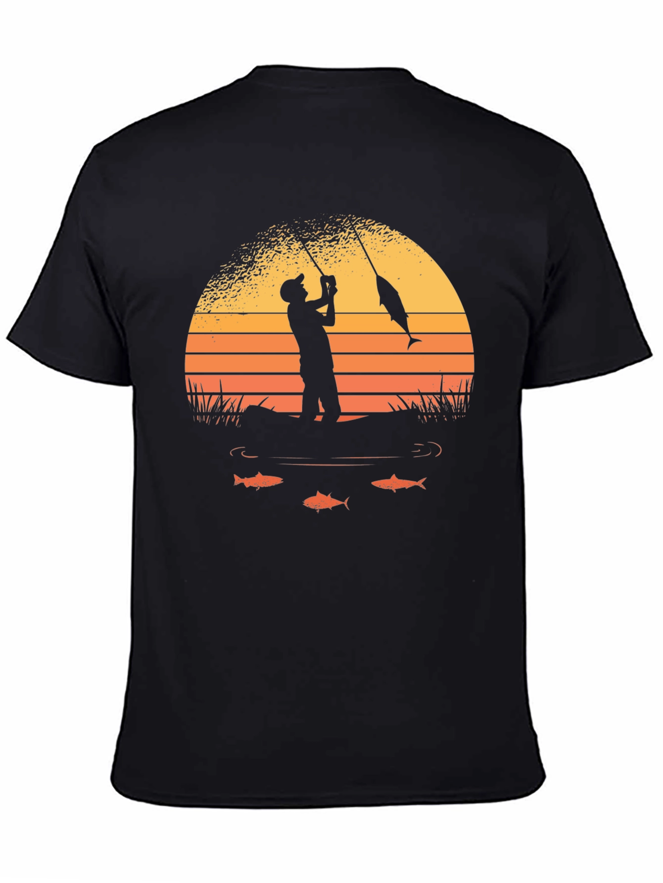 Fishing Sunset Graphic Tee - Black