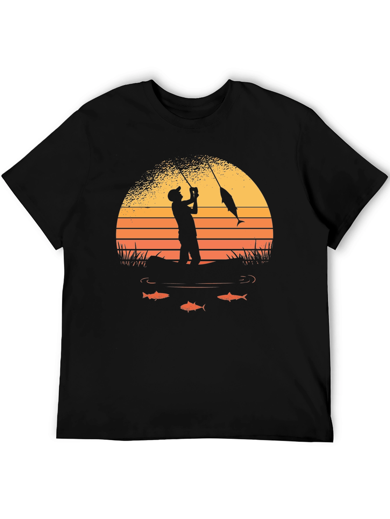 Fishing Sunset Graphic Tee - Black