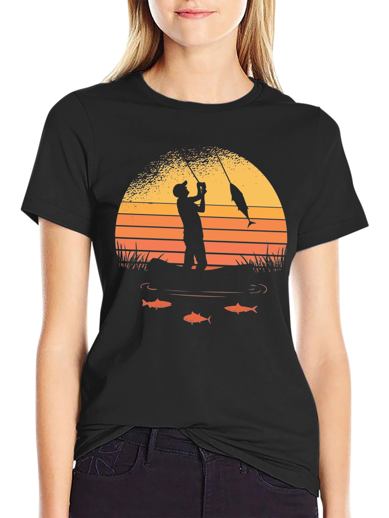 Fishing Sunset Graphic Tee - Black