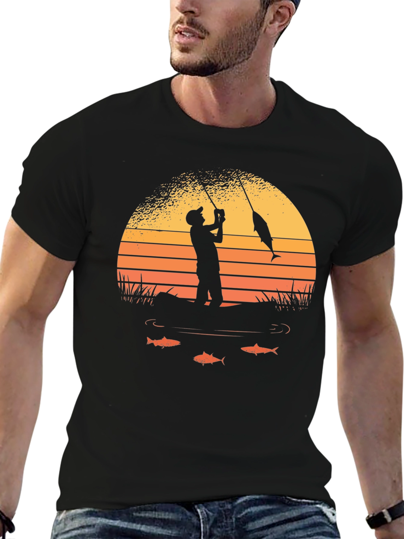 Fishing Sunset Graphic Tee - Black