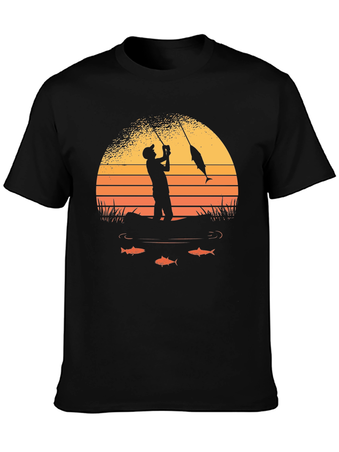 Fishing Sunset Graphic Tee - Black