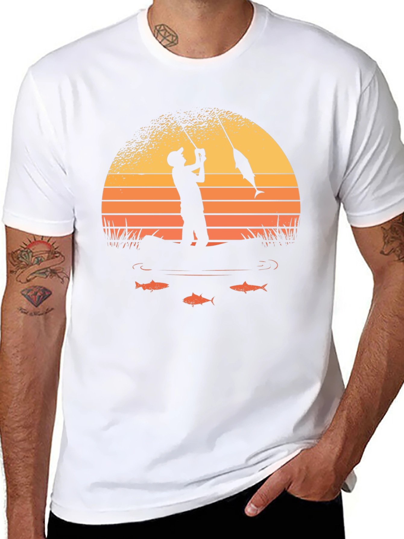 Fishing Sunset Graphic Tee - Black