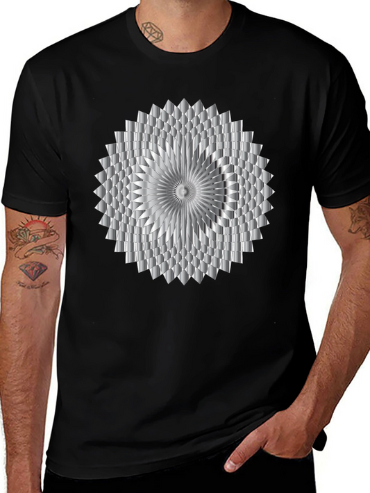 Abstract Geometric Silver Design Black T-Shirt