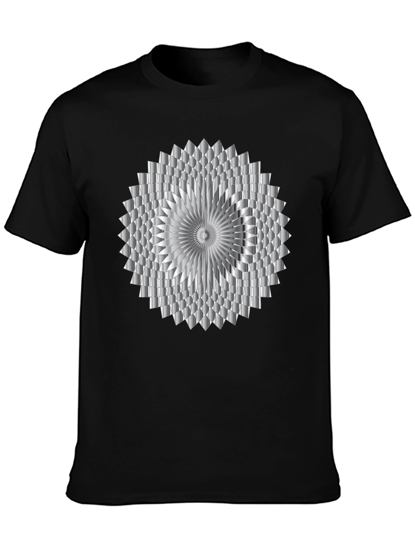 Abstract Geometric Silver Design Black T-Shirt
