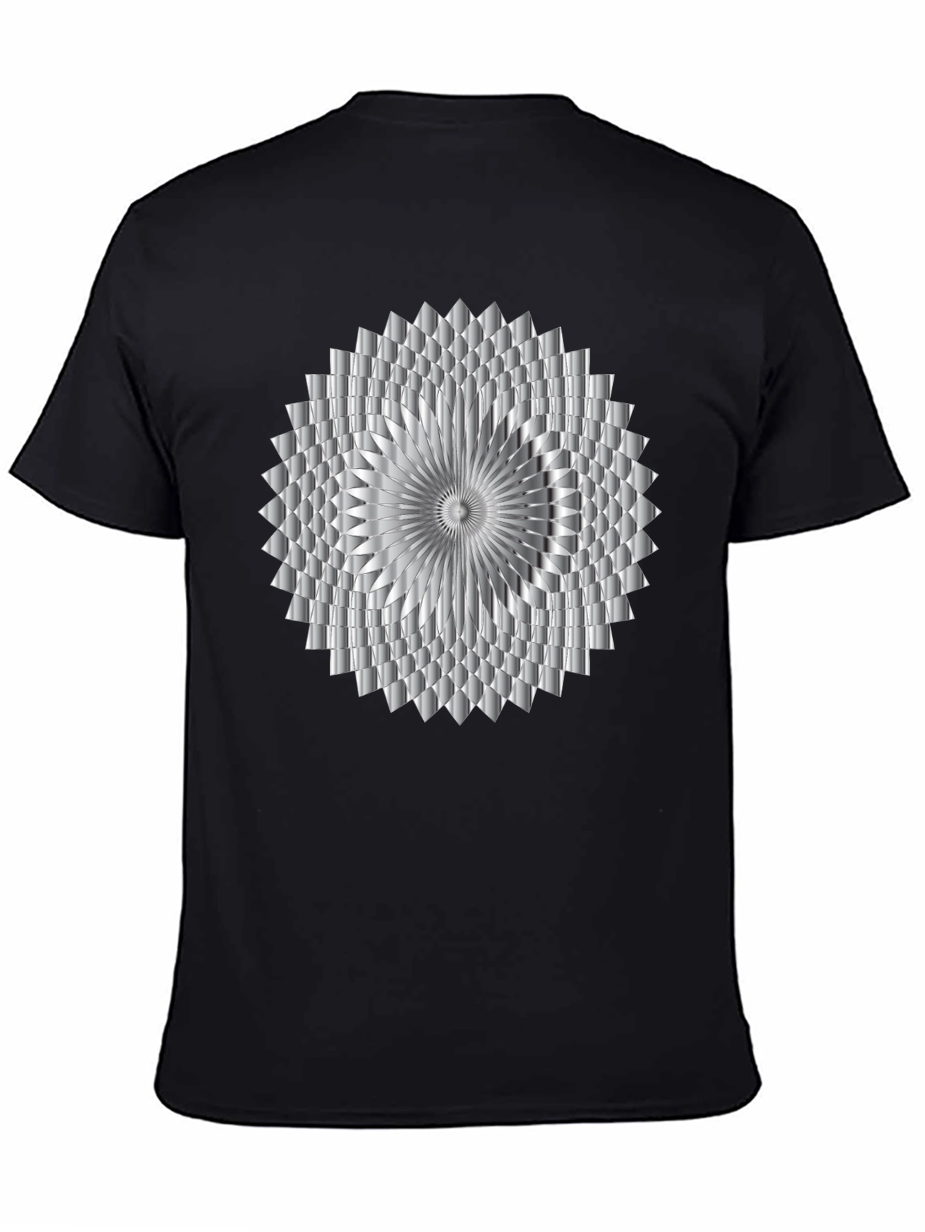 Abstract Geometric Silver Design Black T-Shirt
