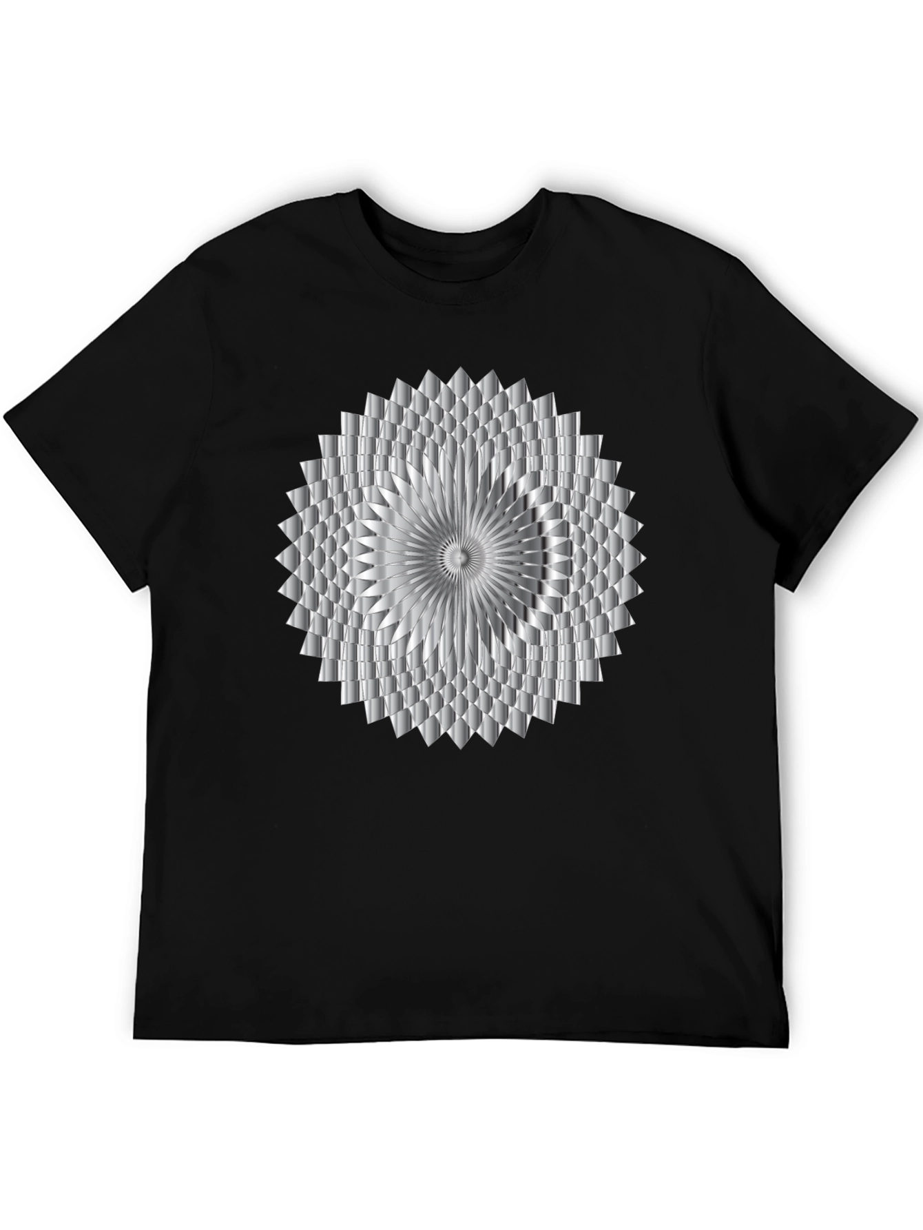 Abstract Geometric Silver Design Black T-Shirt