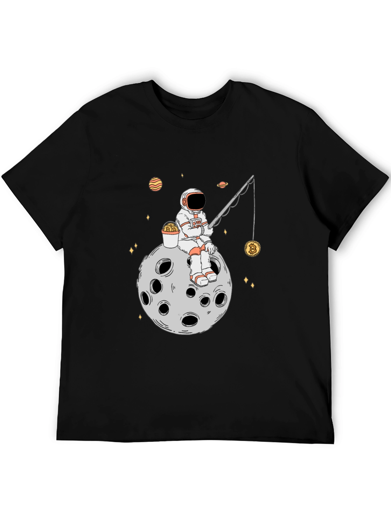 Astronaut Bitcoin Fishing Black T-Shirt