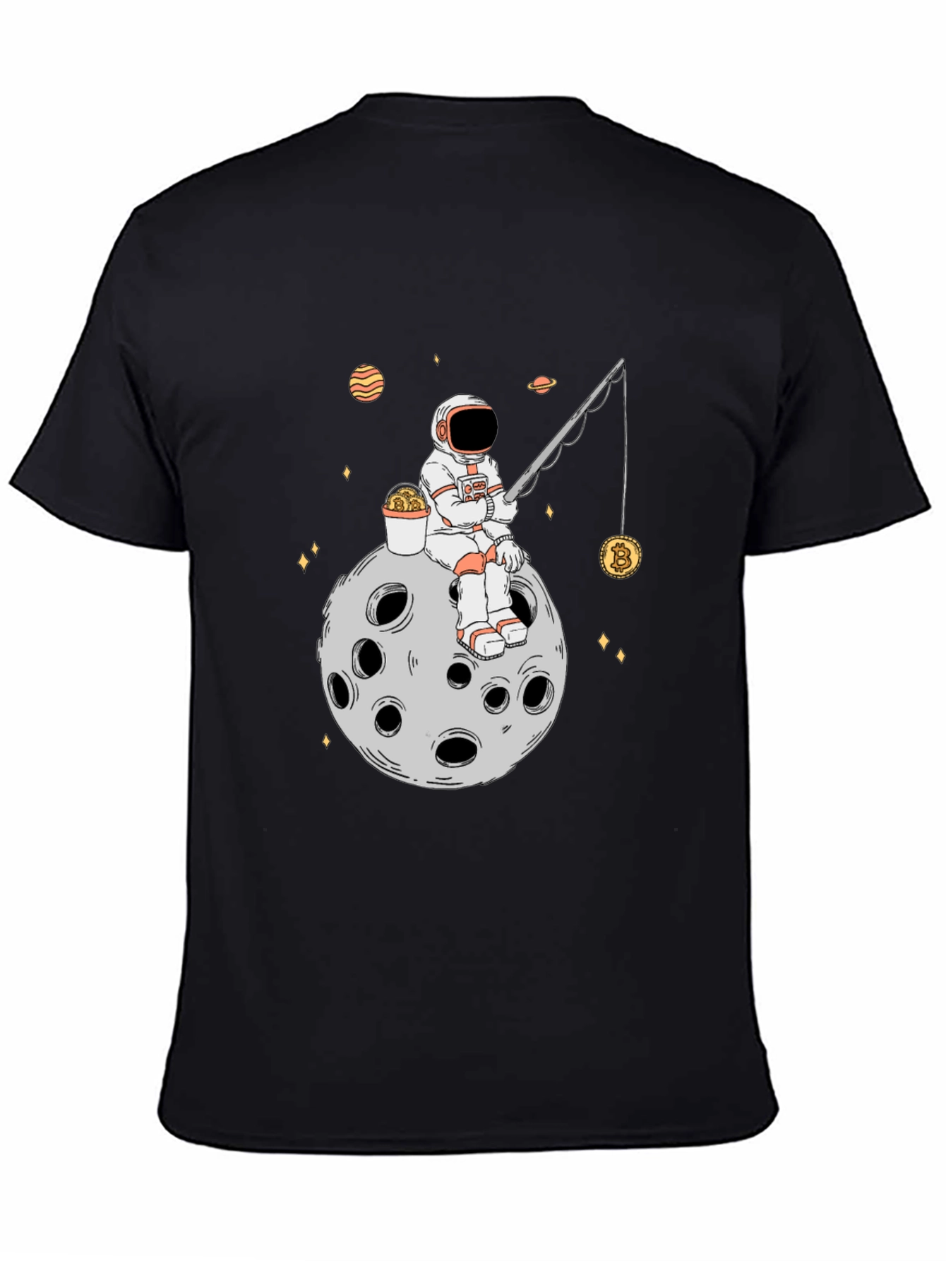 Astronaut Bitcoin Fishing Black T-Shirt