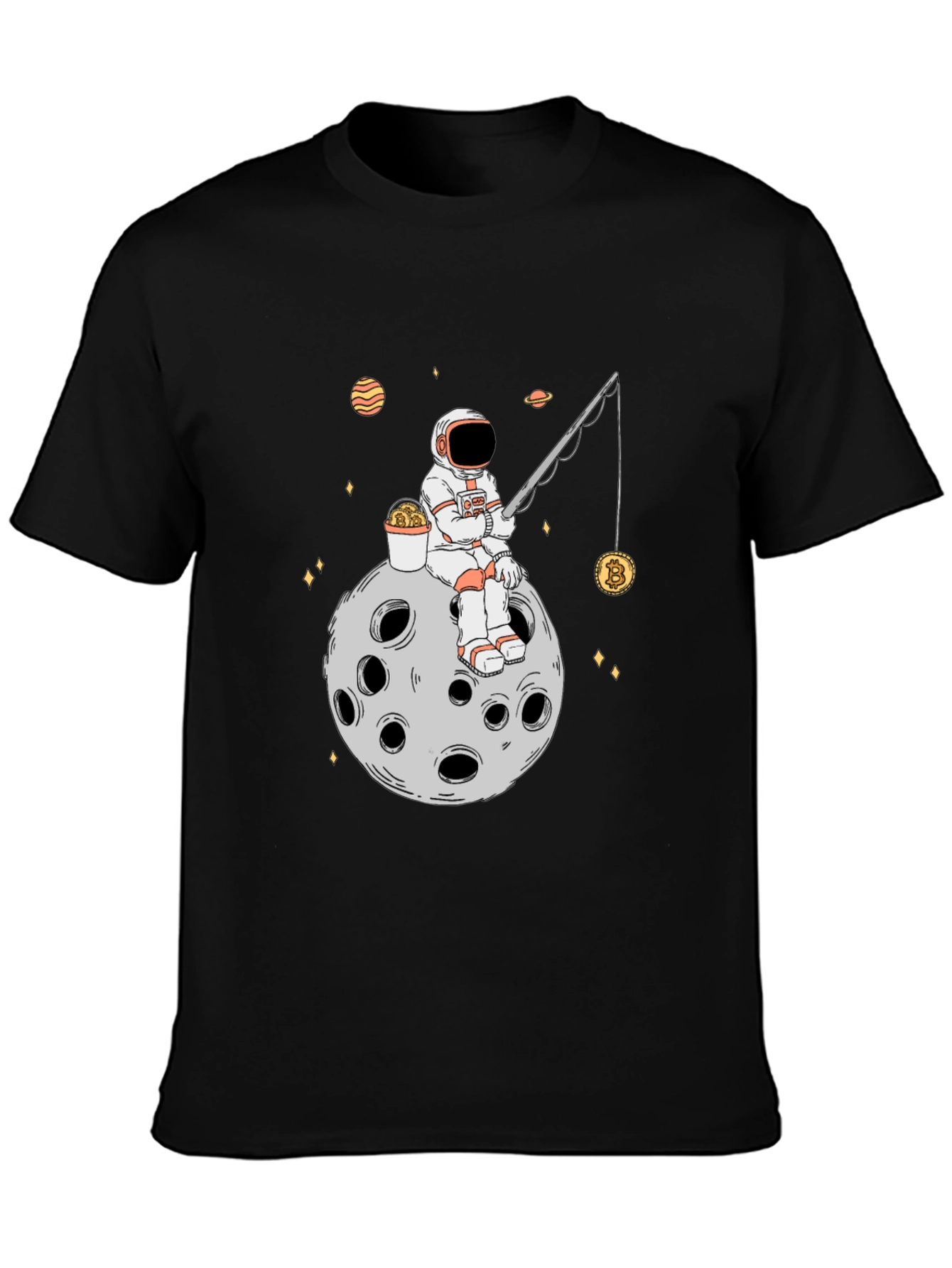 Astronaut Bitcoin Fishing Black T-Shirt