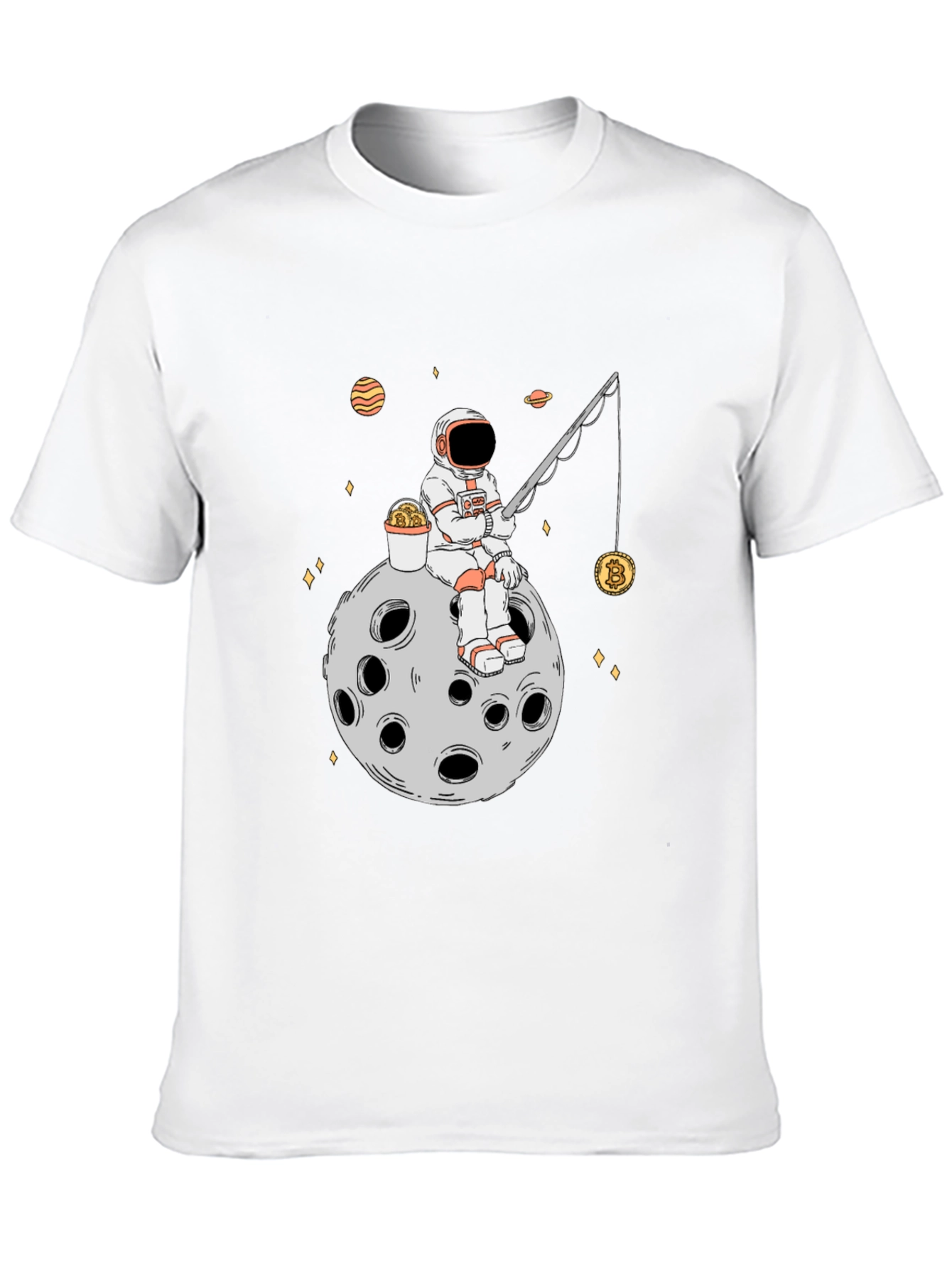 Astronaut Bitcoin Fishing Black T-Shirt