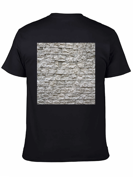 Stylish Stone Wall Print Black T-Shirt