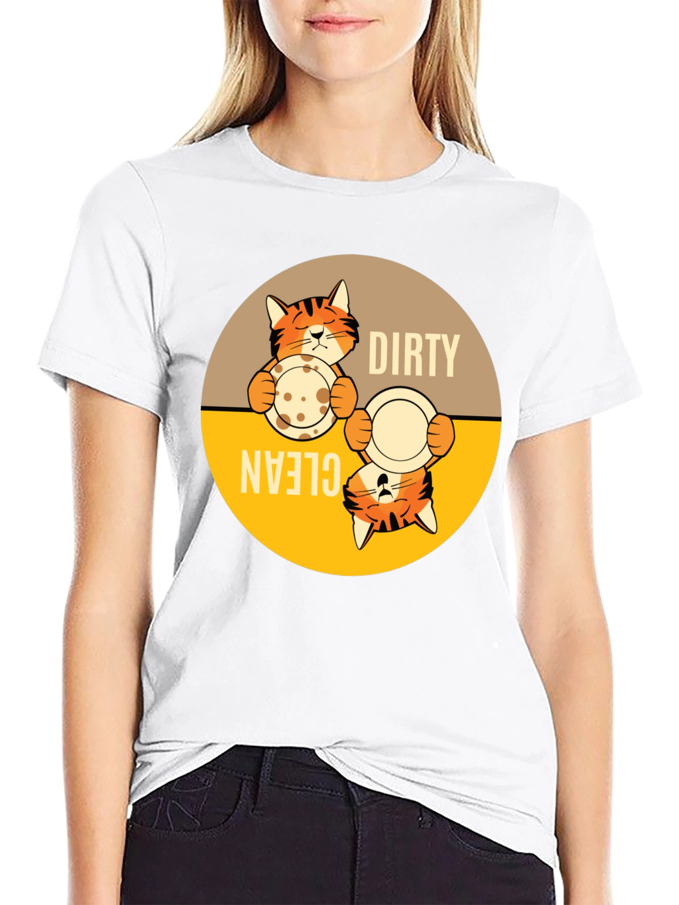 Funny Cat Dirty Clean Dish T-Shirt