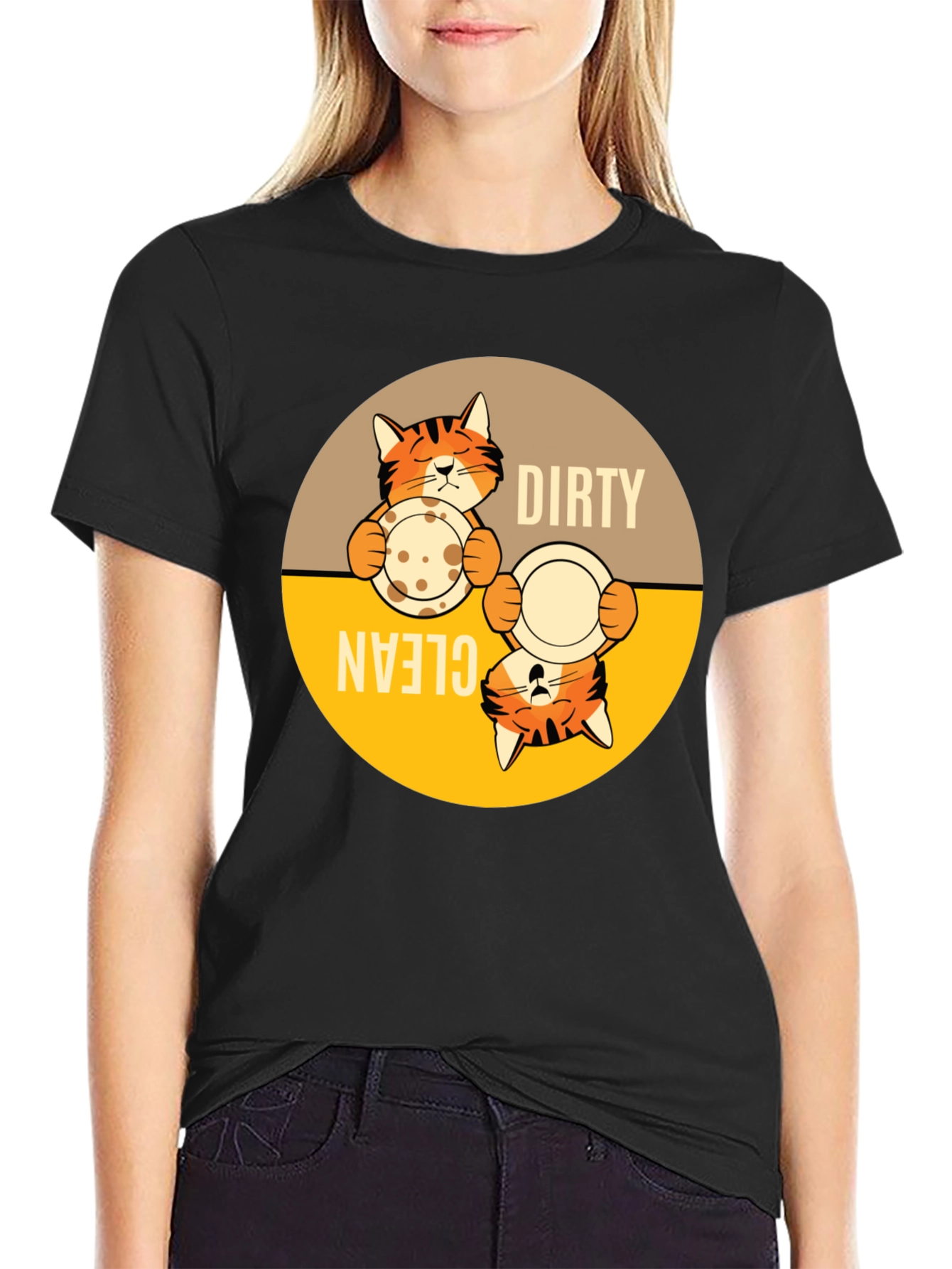 Funny Cat Dirty Clean Dish T-Shirt