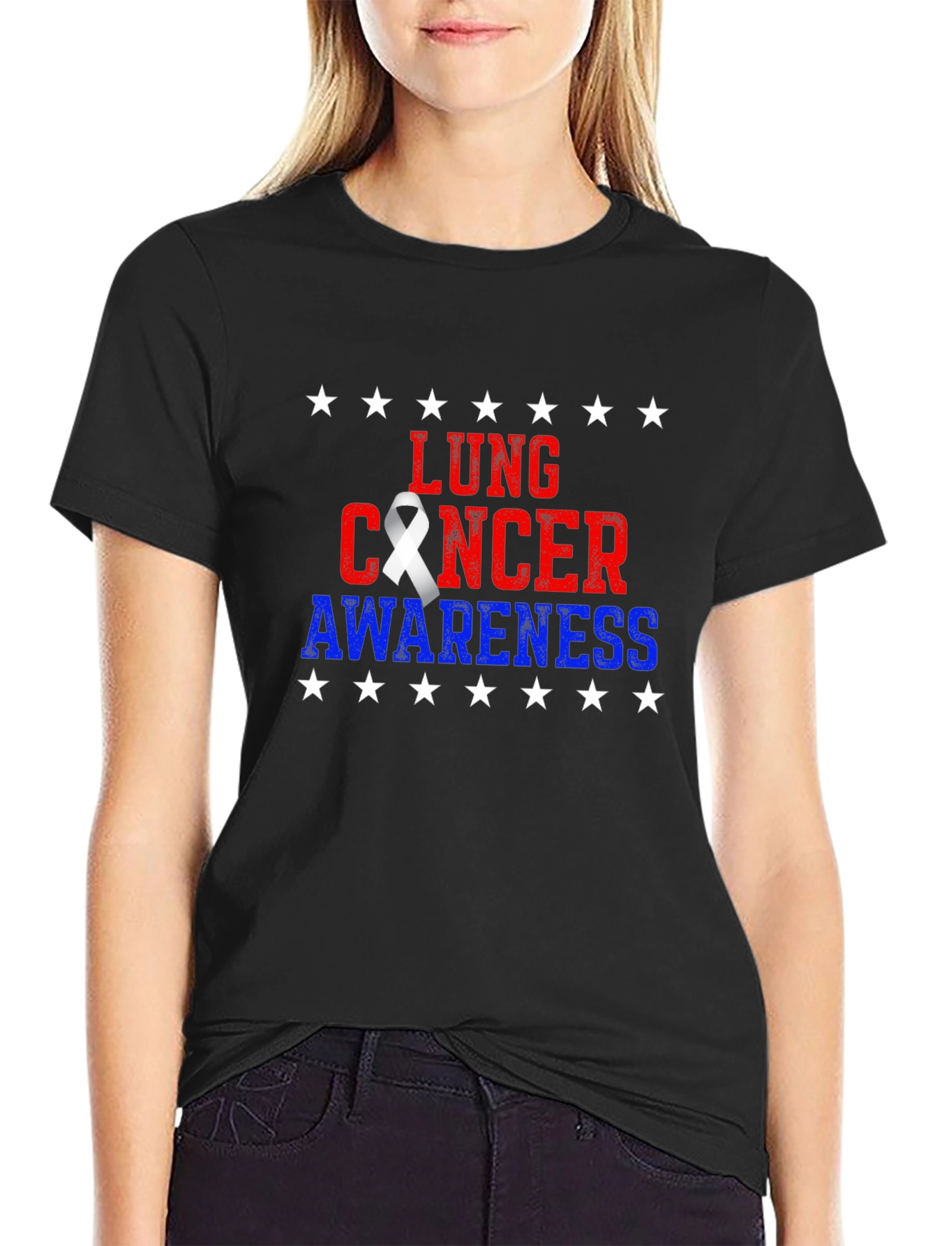 Lung Cancer Awareness T-Shirt - Patriotic Star Design