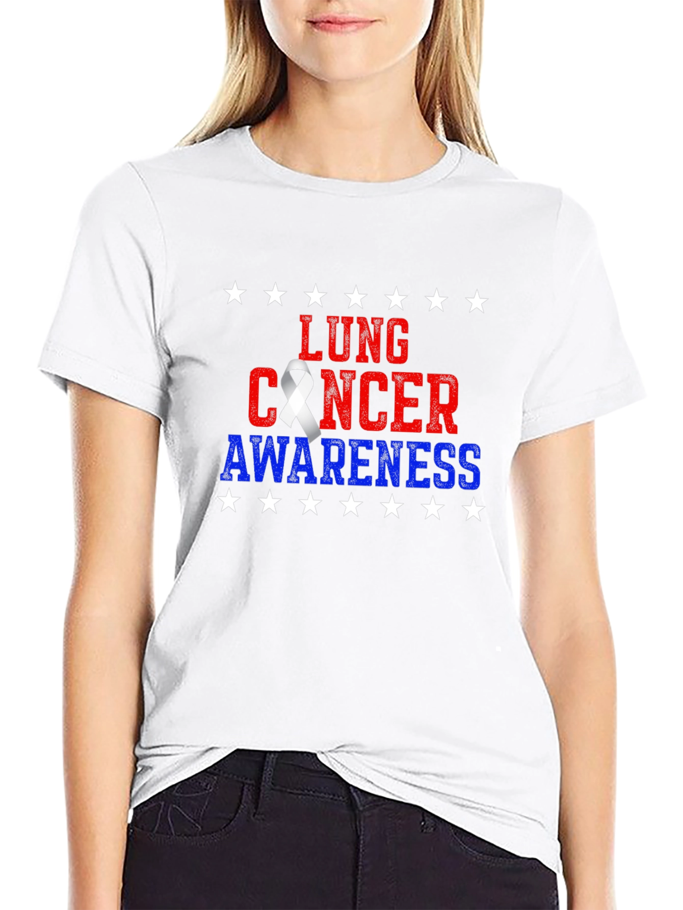 Lung Cancer Awareness T-Shirt - Patriotic Star Design