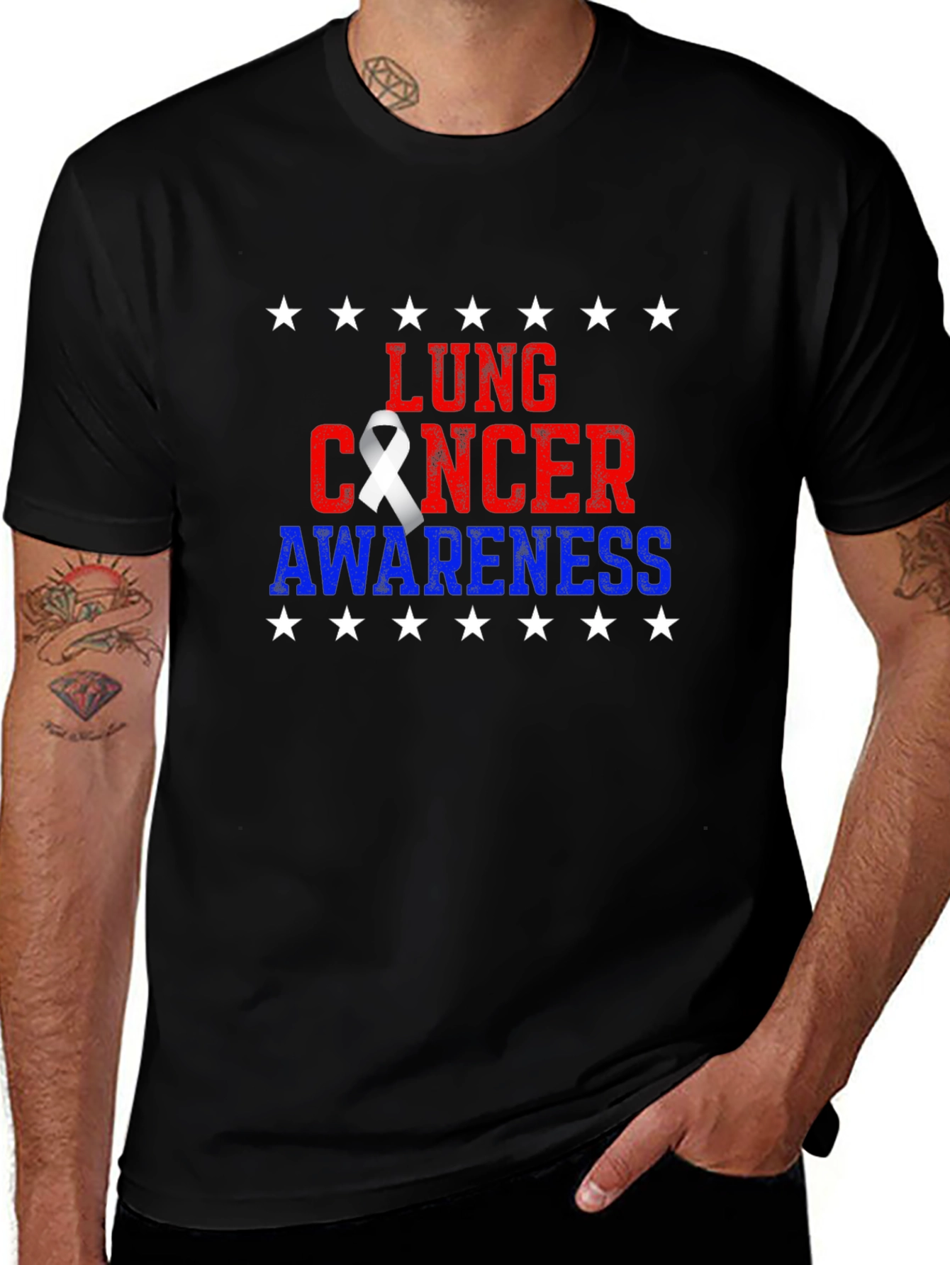 Lung Cancer Awareness T-Shirt - Patriotic Star Design