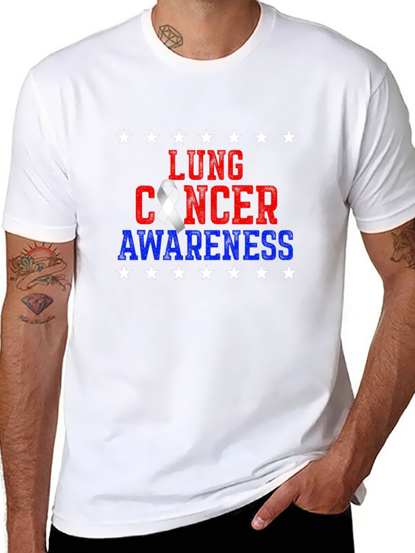 Lung Cancer Awareness T-Shirt - Patriotic Star Design