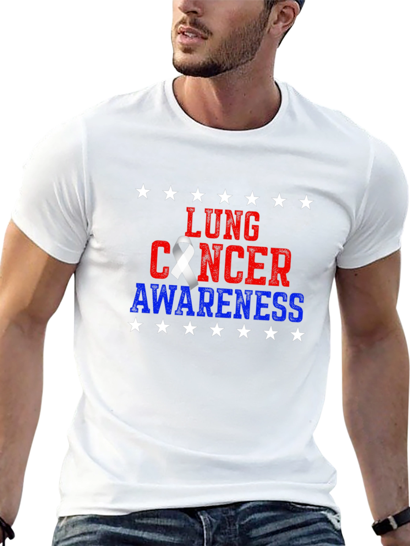 Lung Cancer Awareness T-Shirt - Patriotic Star Design