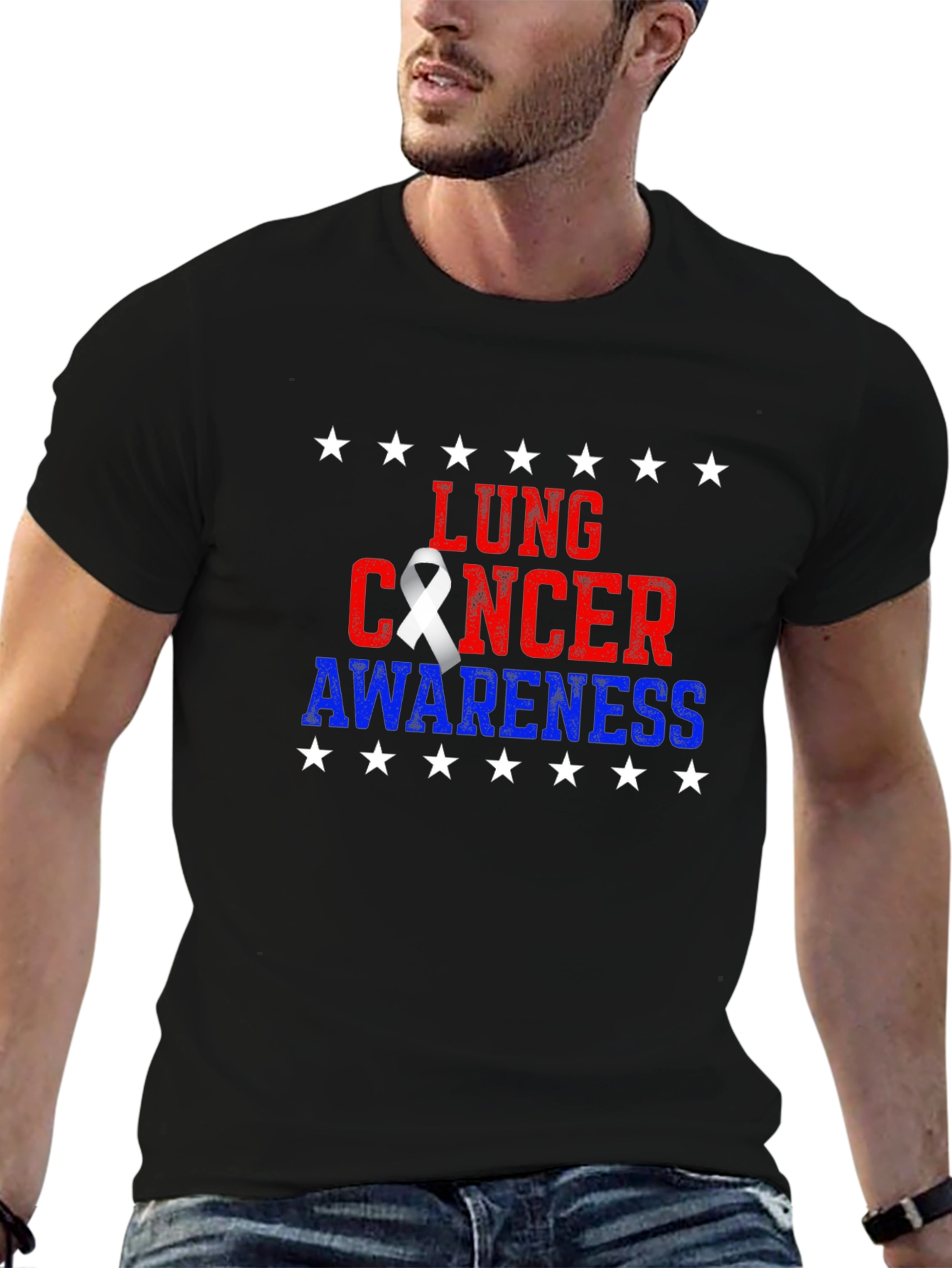 Lung Cancer Awareness T-Shirt - Patriotic Star Design