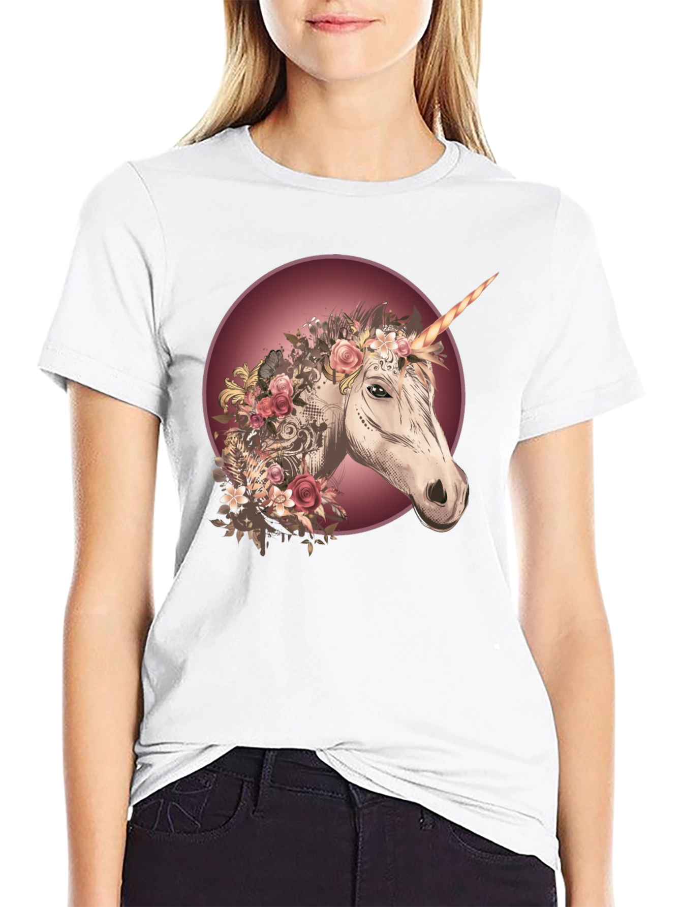 Unicorn Floral Graphic Black T-Shirt