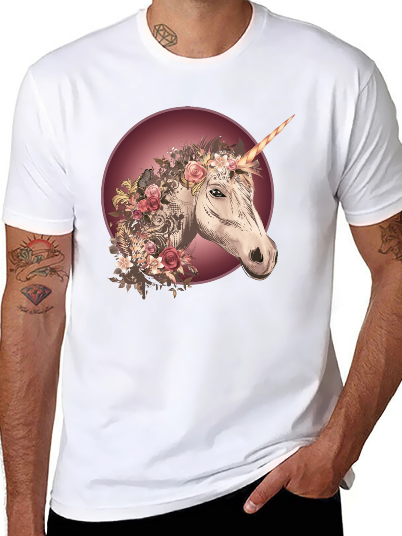Unicorn Floral Graphic Black T-Shirt