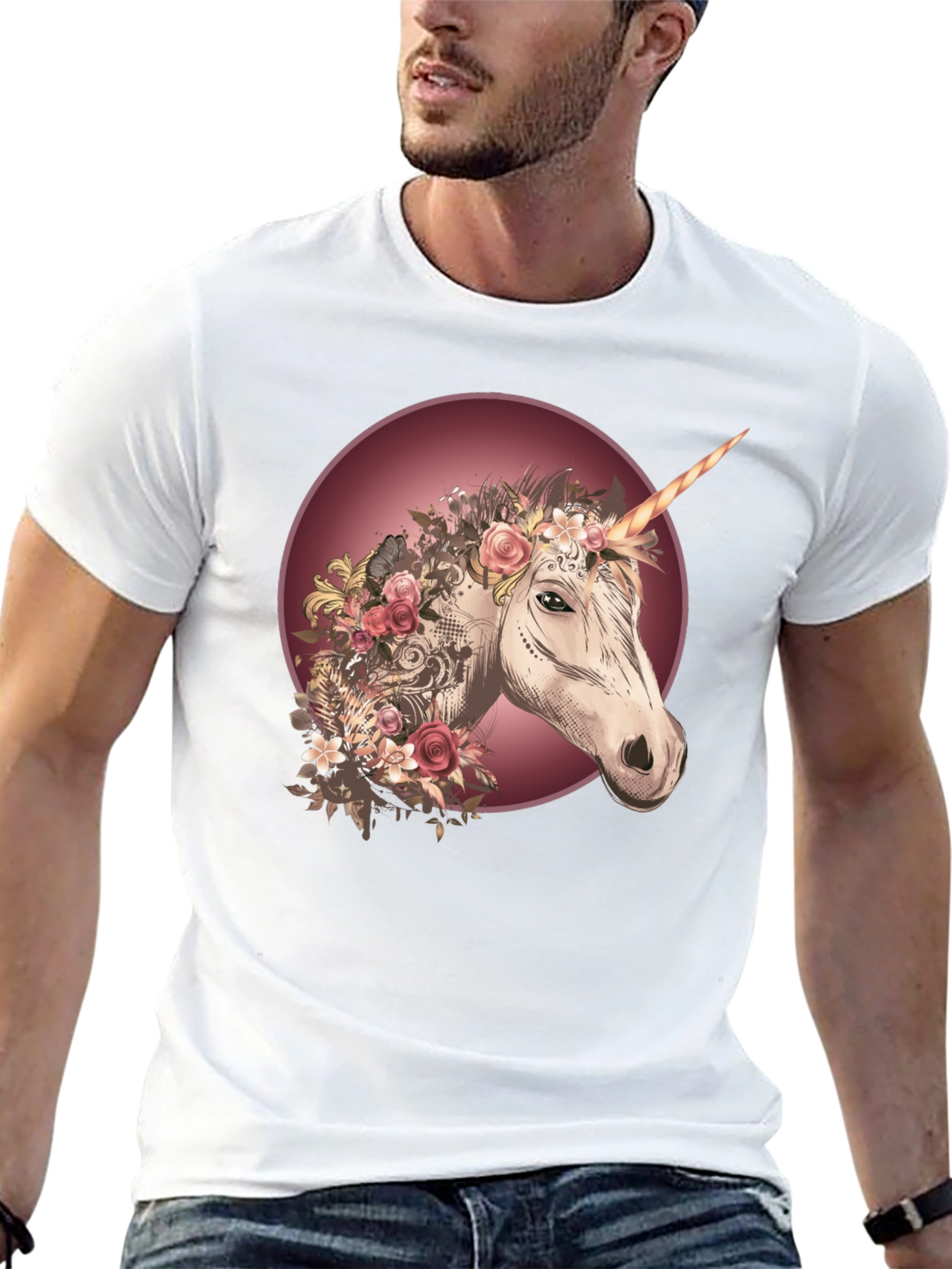 Unicorn Floral Graphic Black T-Shirt