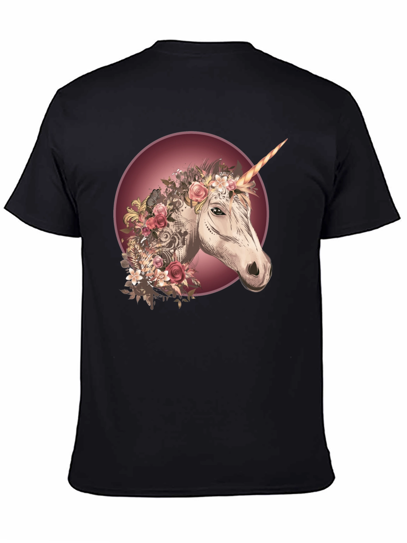 Unicorn Floral Graphic Black T-Shirt