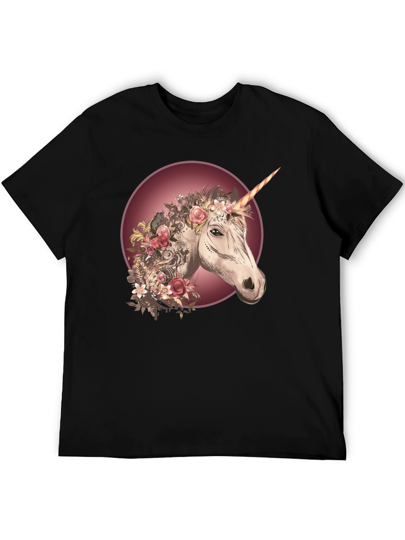 Unicorn Floral Graphic Black T-Shirt