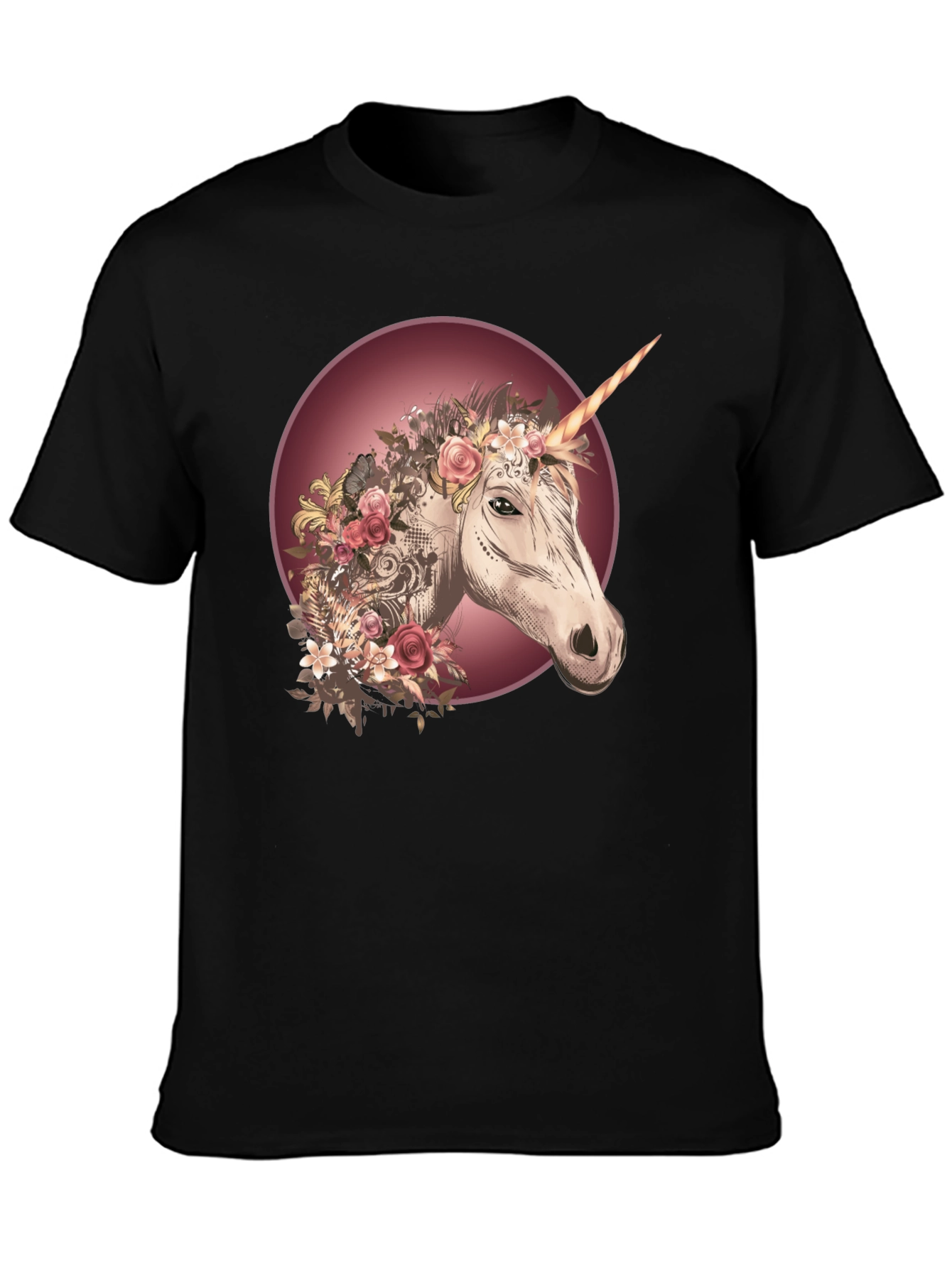 Unicorn Floral Graphic Black T-Shirt