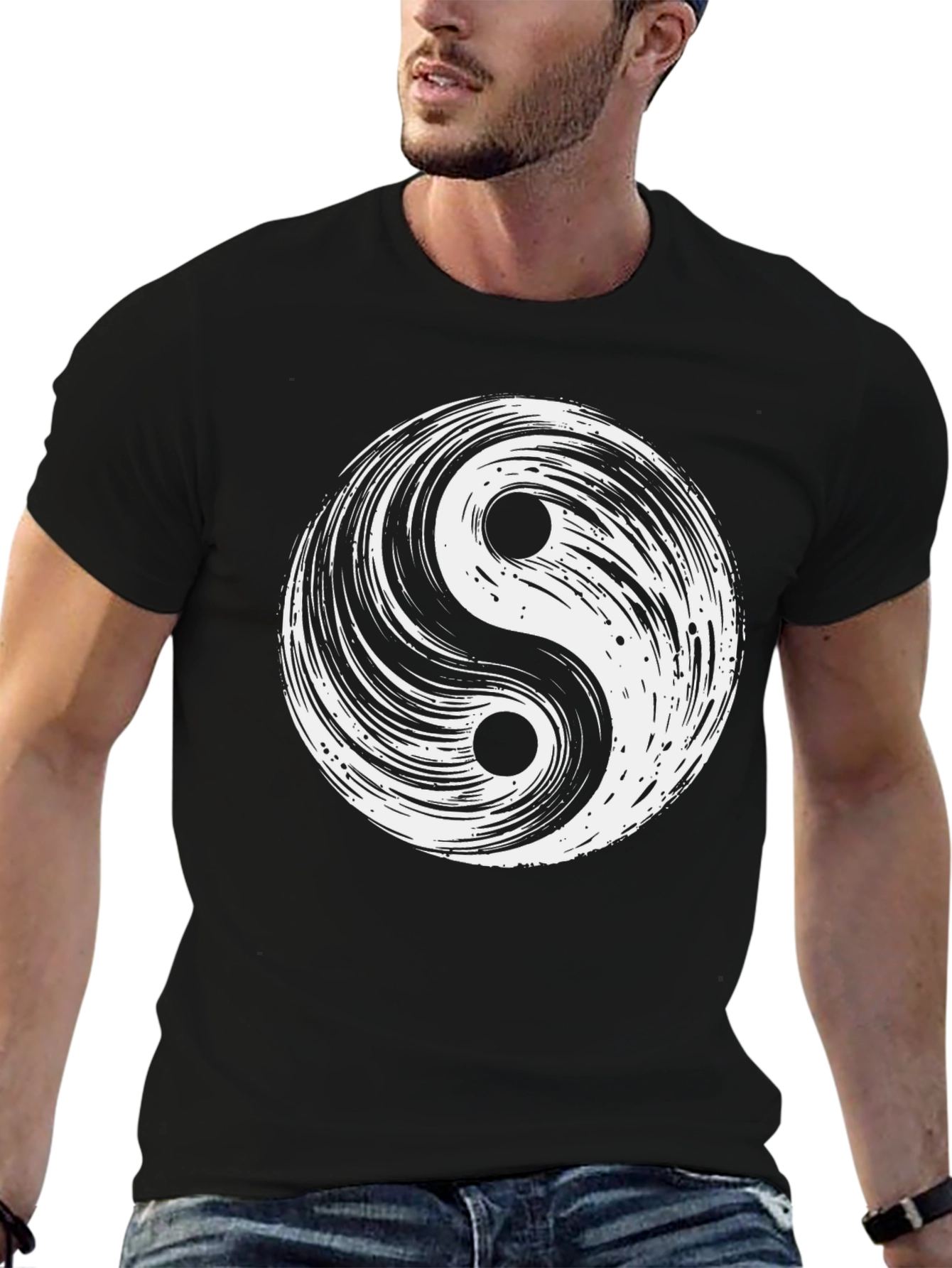 Yin Yang Symbol Graphic Tee - Classic Black Cotton