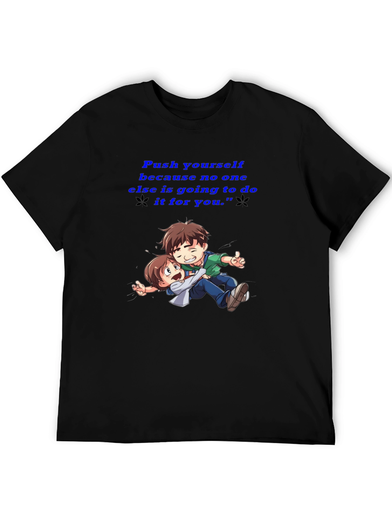 Motivational Black T-Shirt: Push Yourself Anime Design