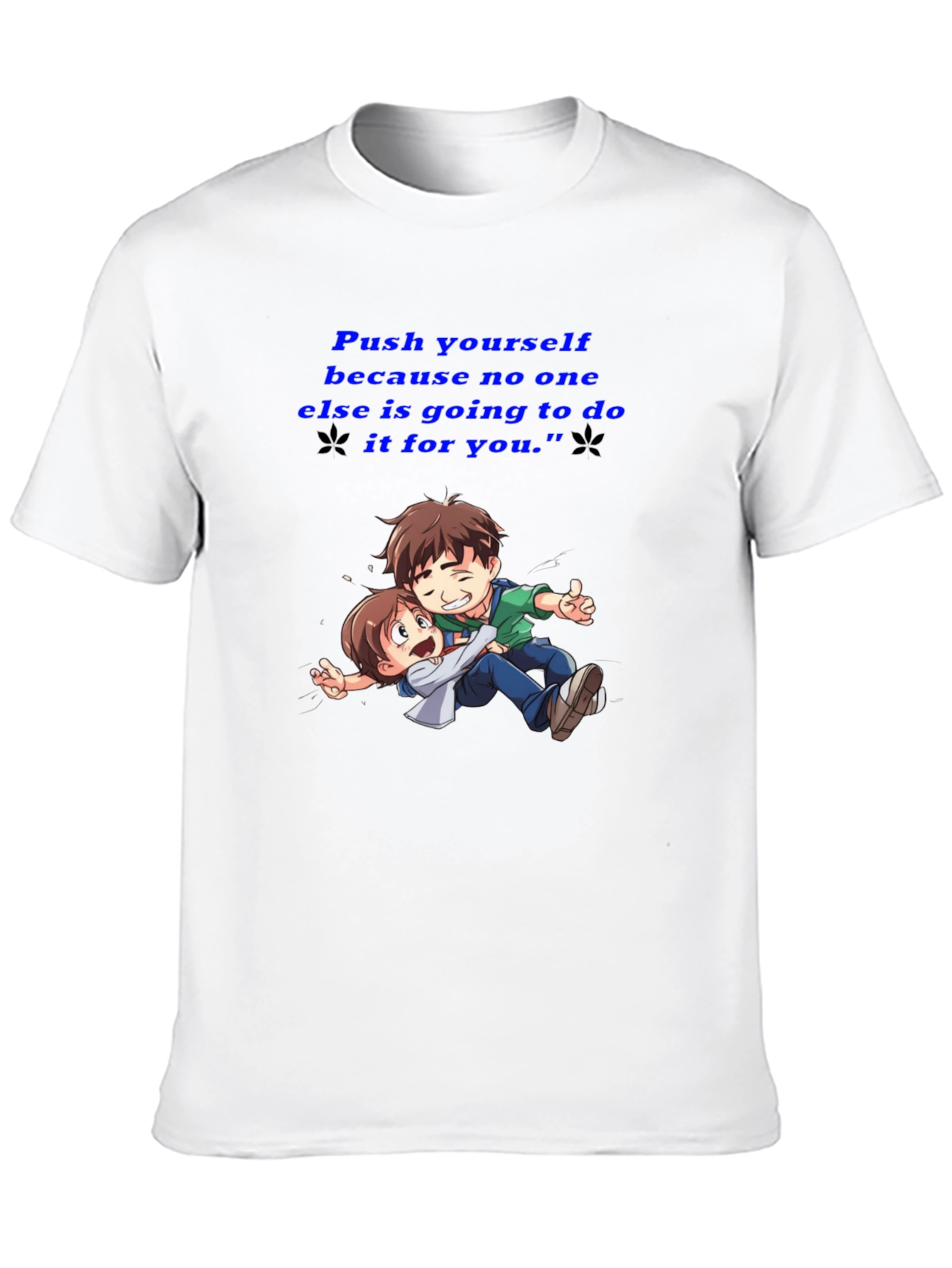Motivational Black T-Shirt: Push Yourself Anime Design
