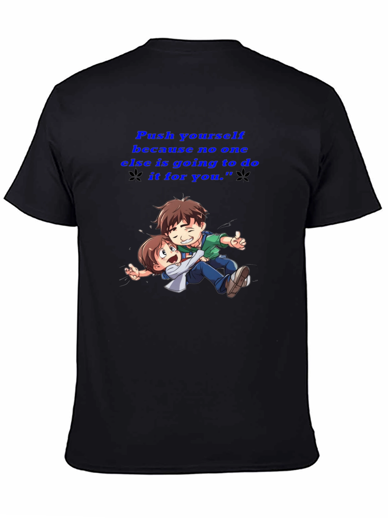Motivational Black T-Shirt: Push Yourself Anime Design