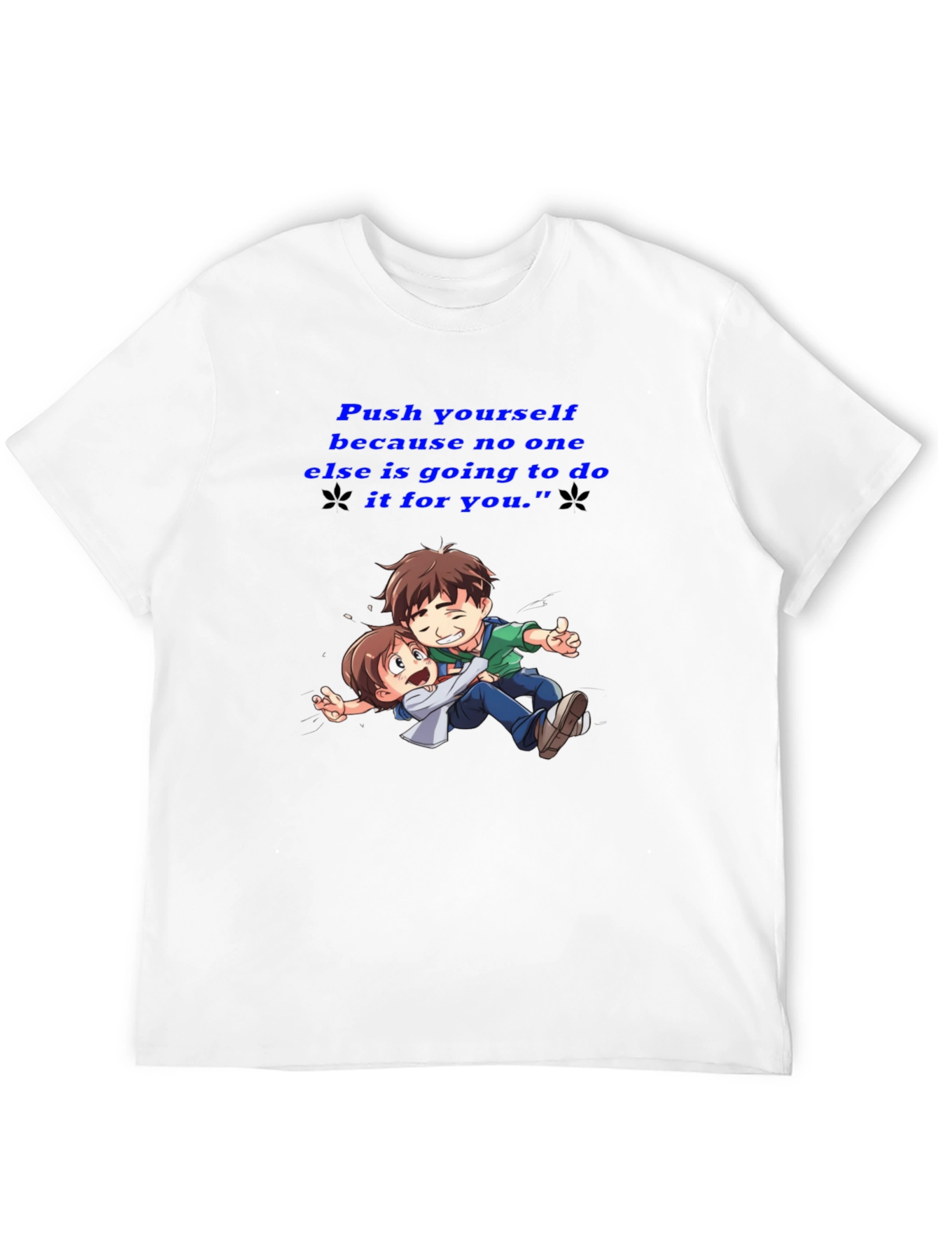 Motivational Black T-Shirt: Push Yourself Anime Design