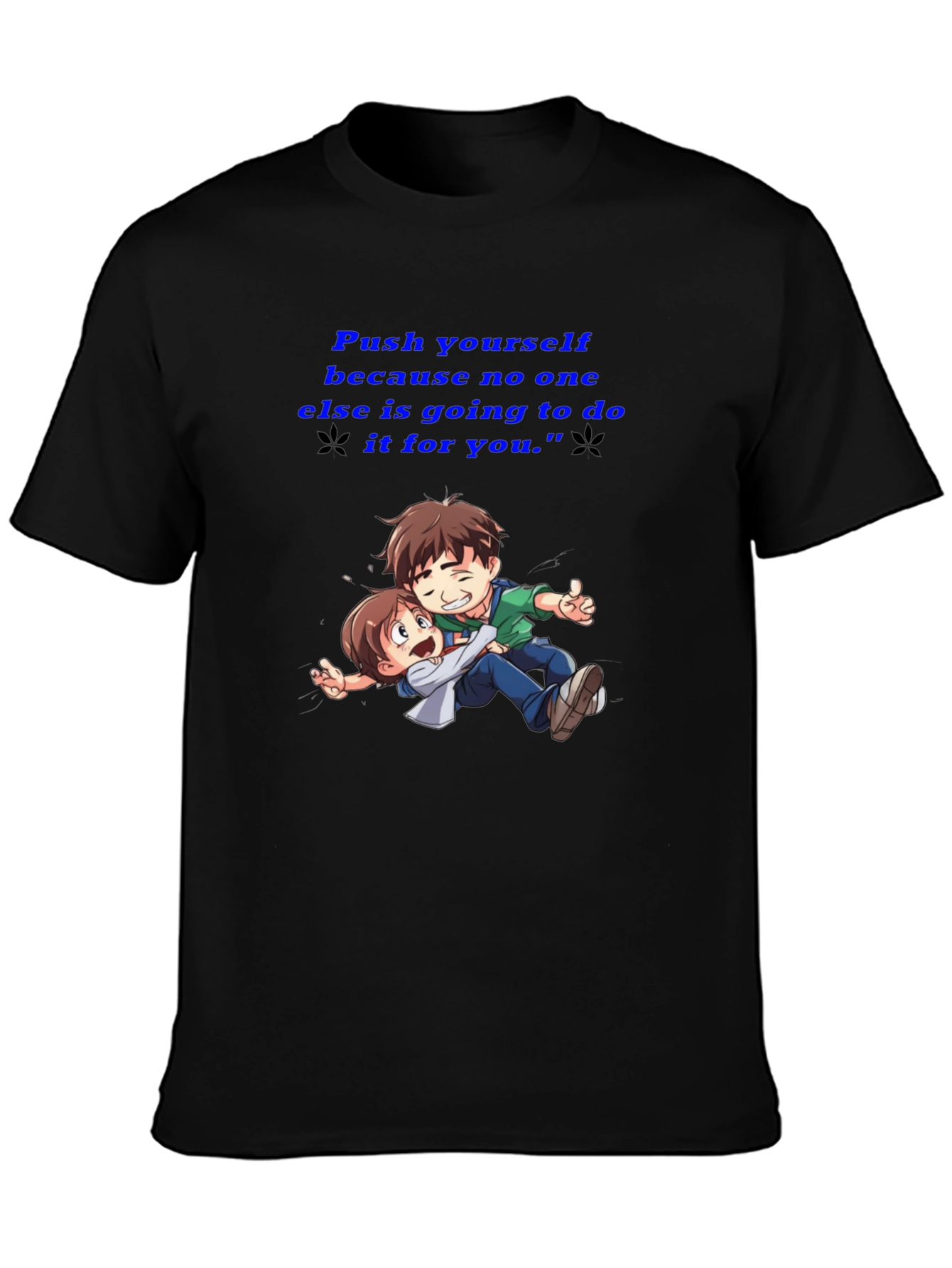 Motivational Black T-Shirt: Push Yourself Anime Design