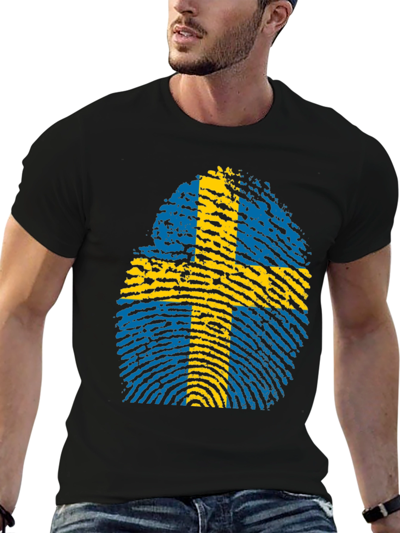 Sweden Flag Fingerprint Graphic T-Shirt