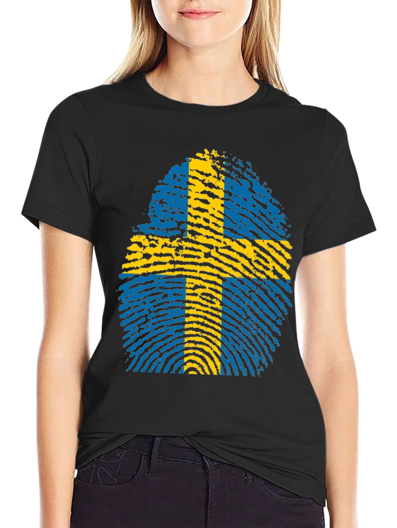 Sweden Flag Fingerprint Graphic T-Shirt
