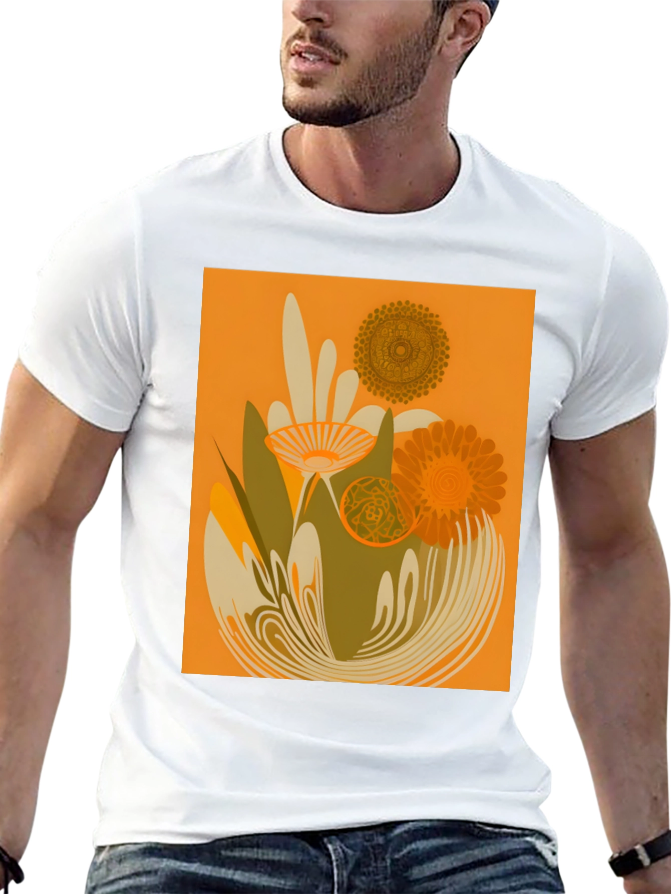 Retro Floral Graphic Tee - Black Cotton T-Shirt