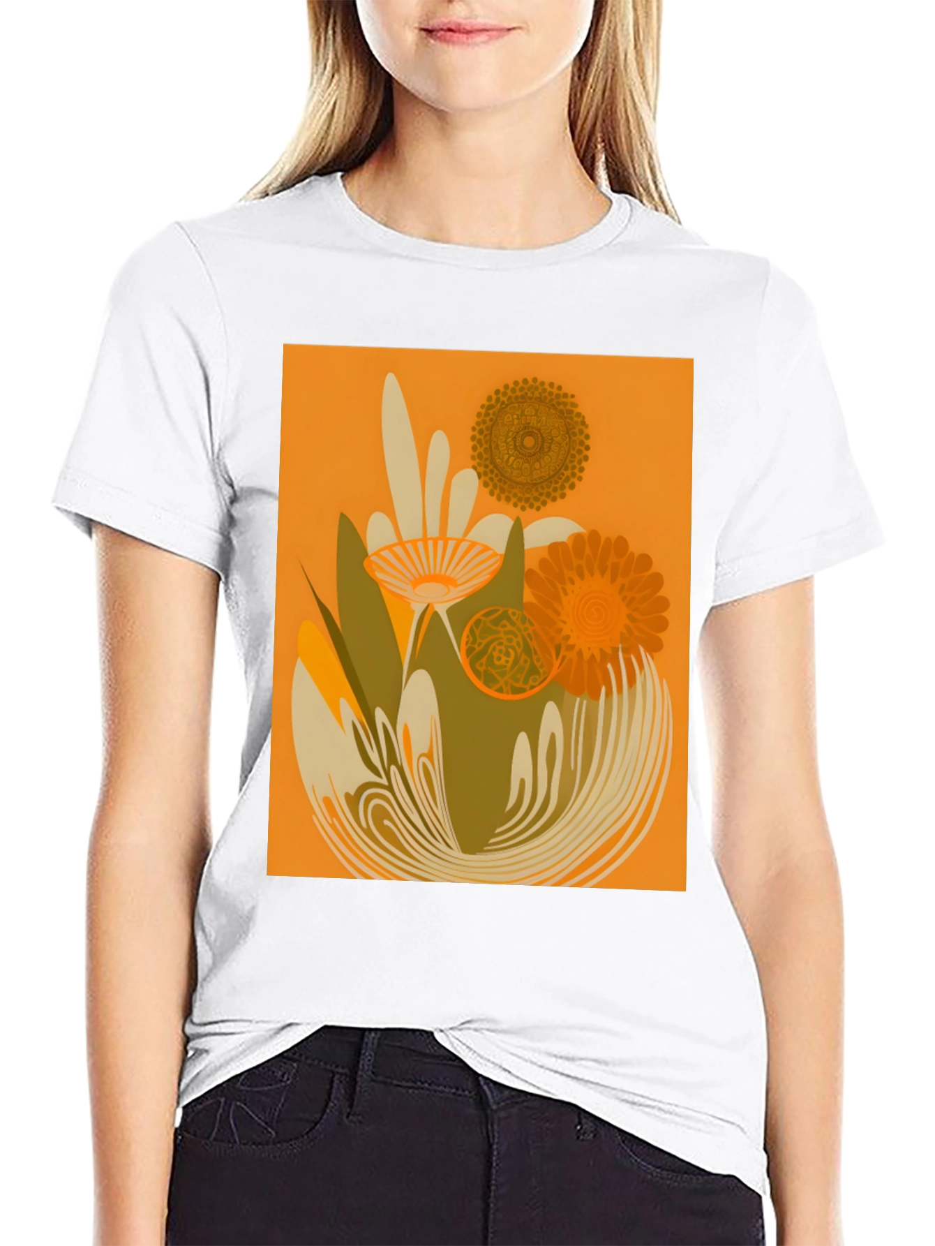 Retro Floral Graphic Tee - Black Cotton T-Shirt