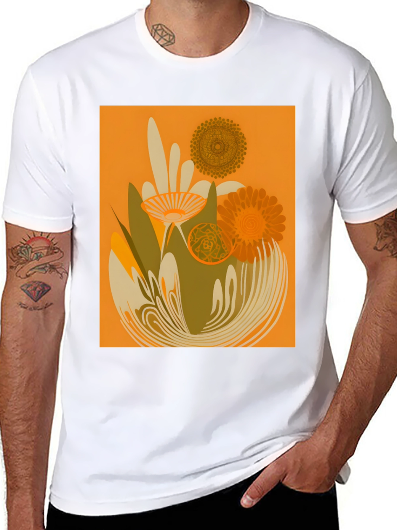 Retro Floral Graphic Tee - Black Cotton T-Shirt