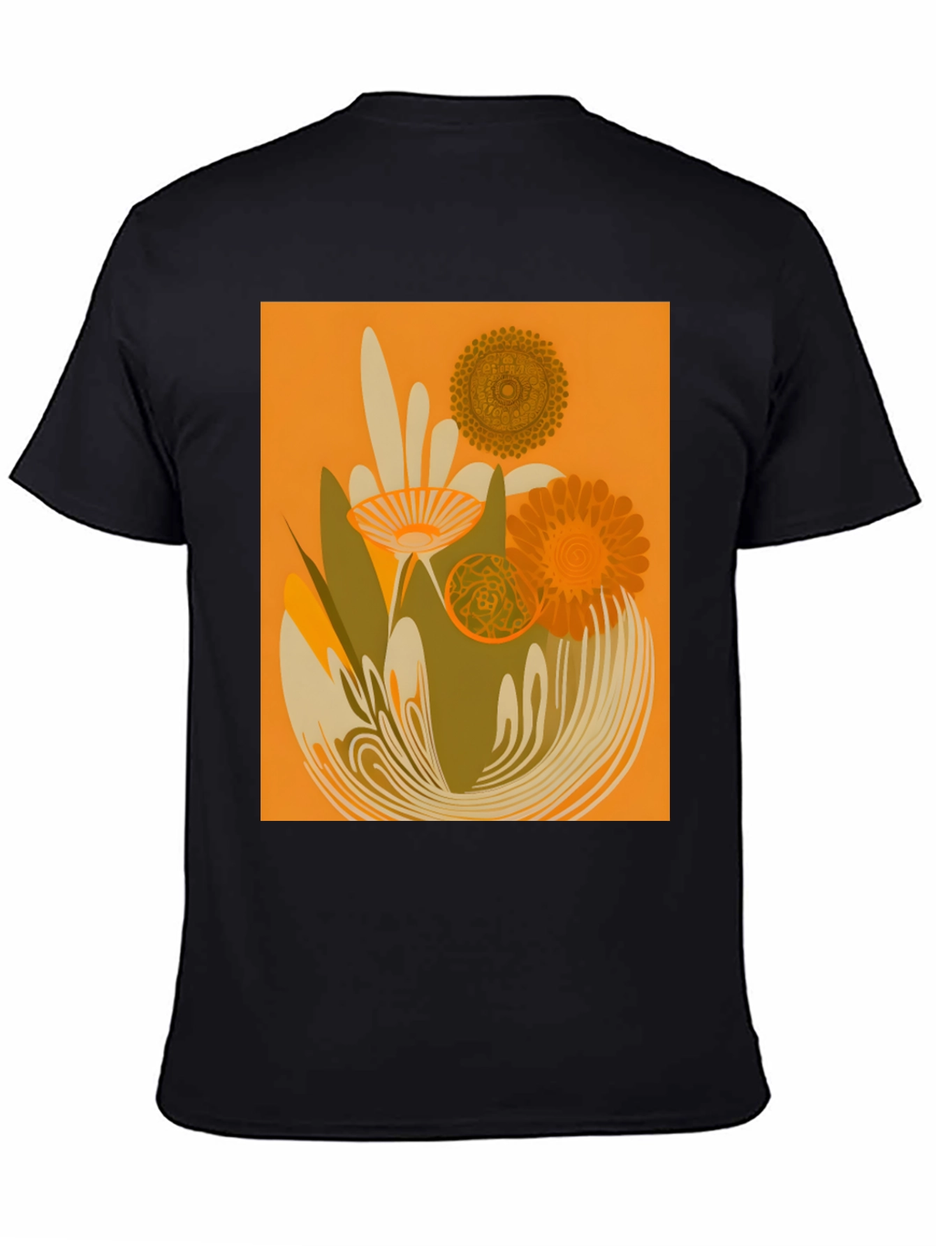 Retro Floral Graphic Tee - Black Cotton T-Shirt