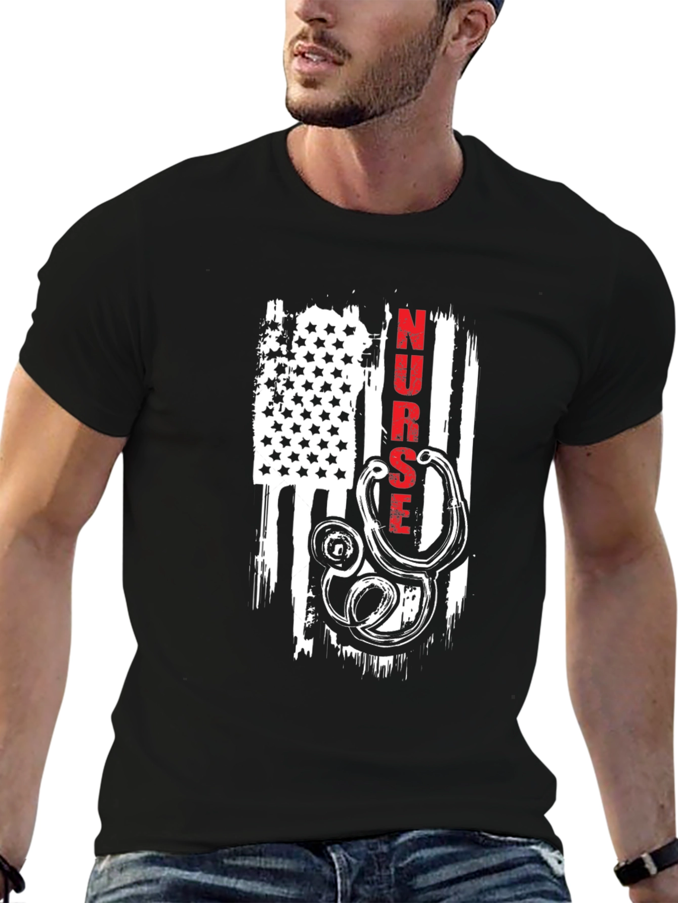 Nurse American Flag Stethoscope Graphic T-Shirt