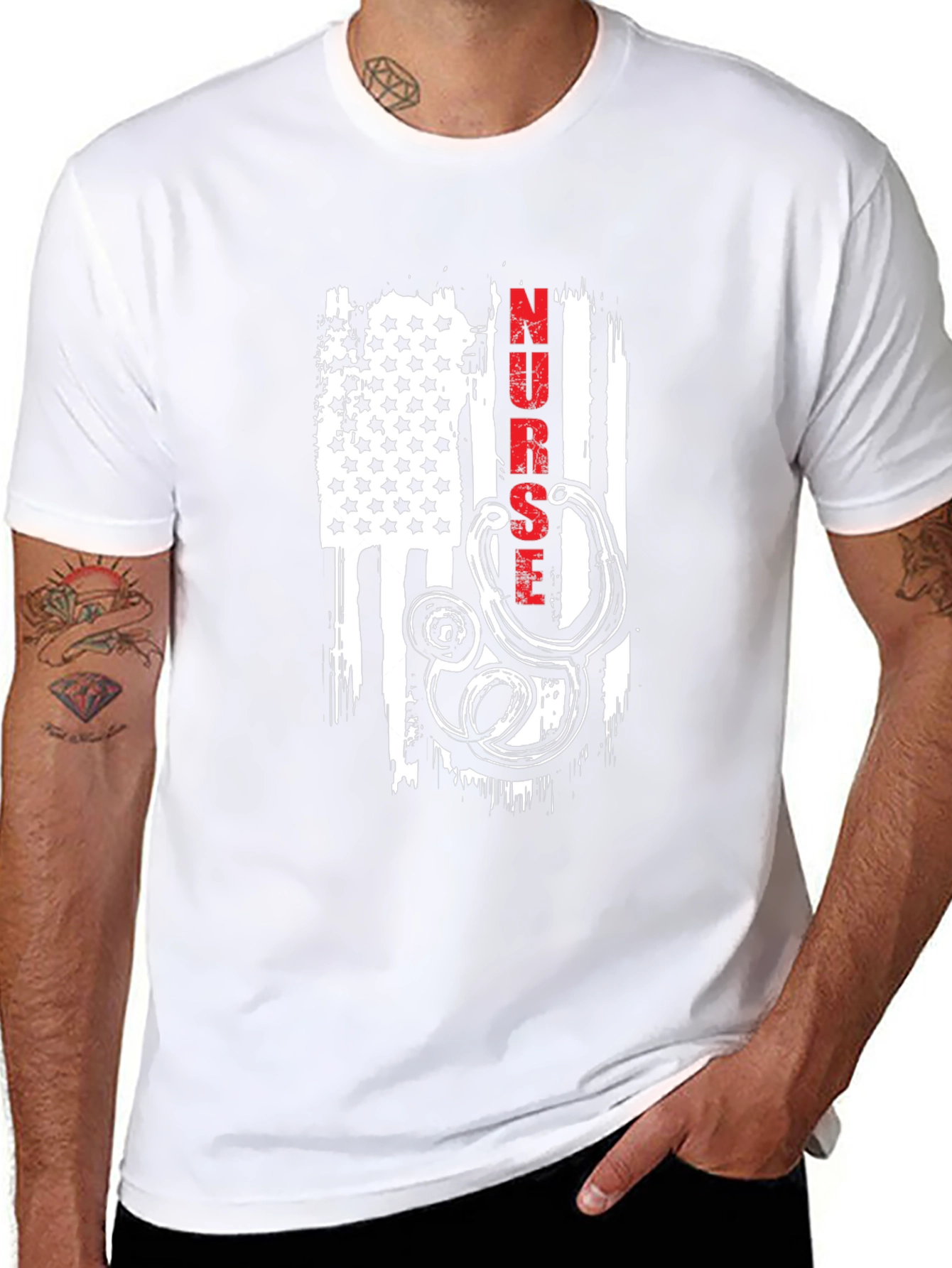 Nurse American Flag Stethoscope Graphic T-Shirt