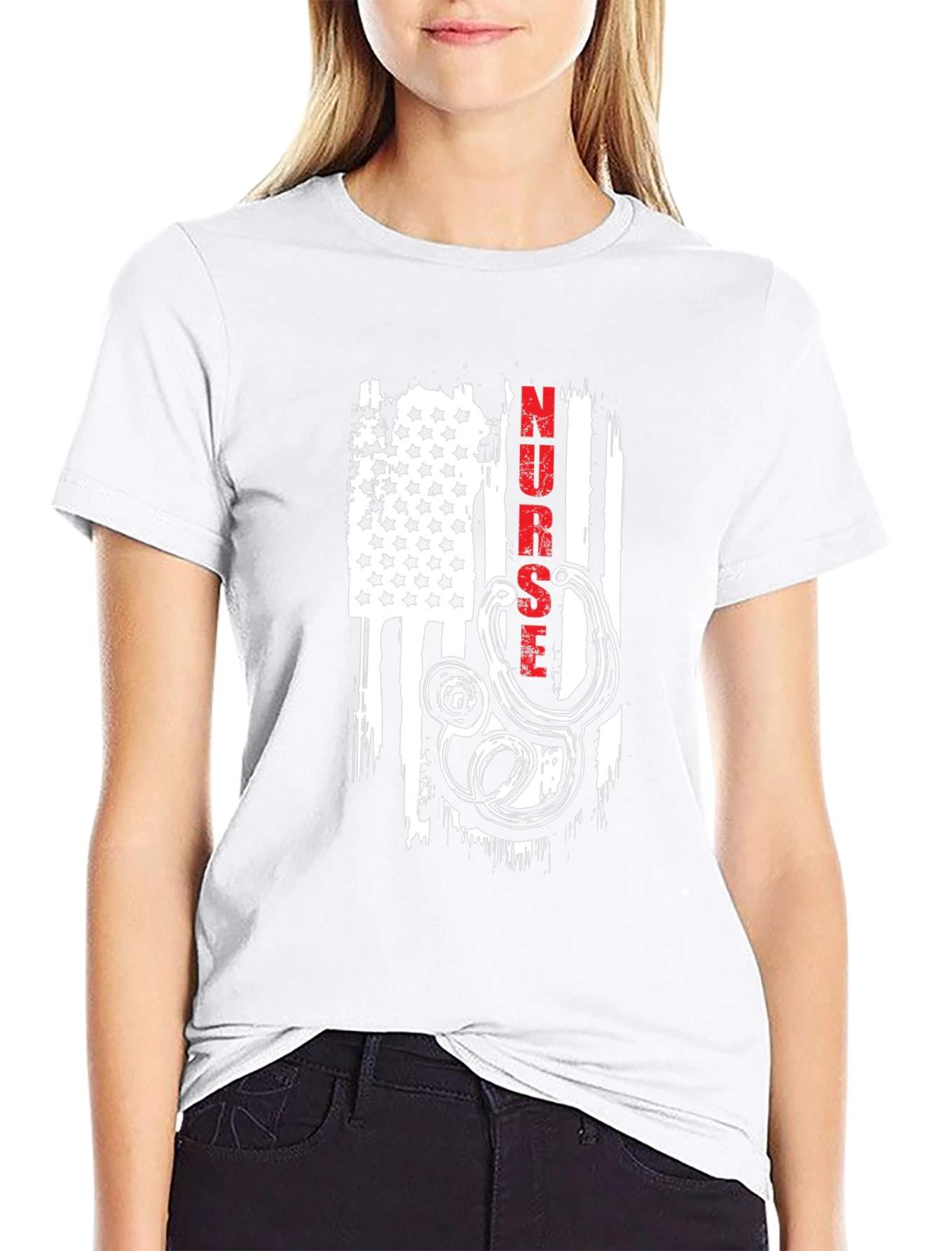 Nurse American Flag Stethoscope Graphic T-Shirt