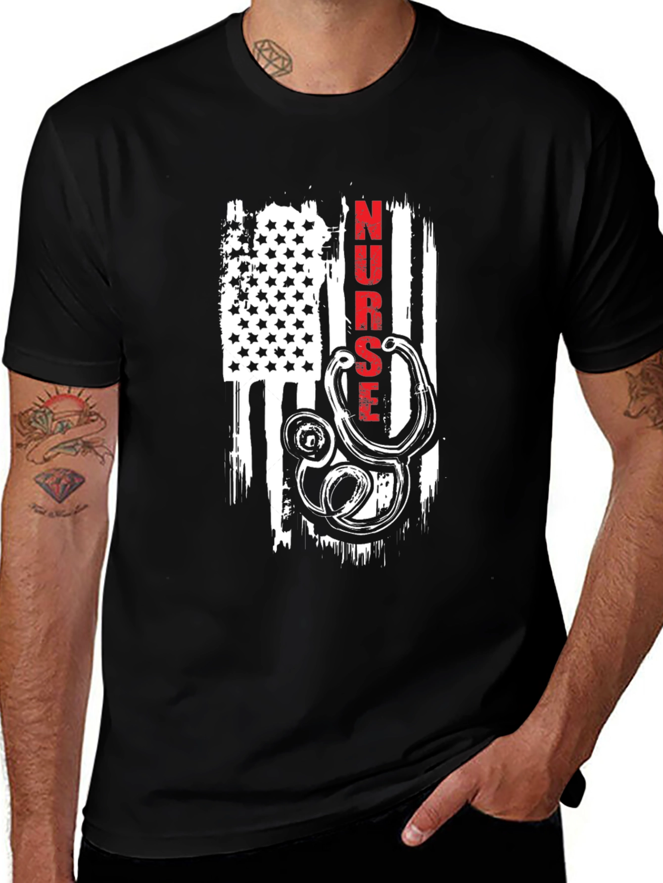 Nurse American Flag Stethoscope Graphic T-Shirt